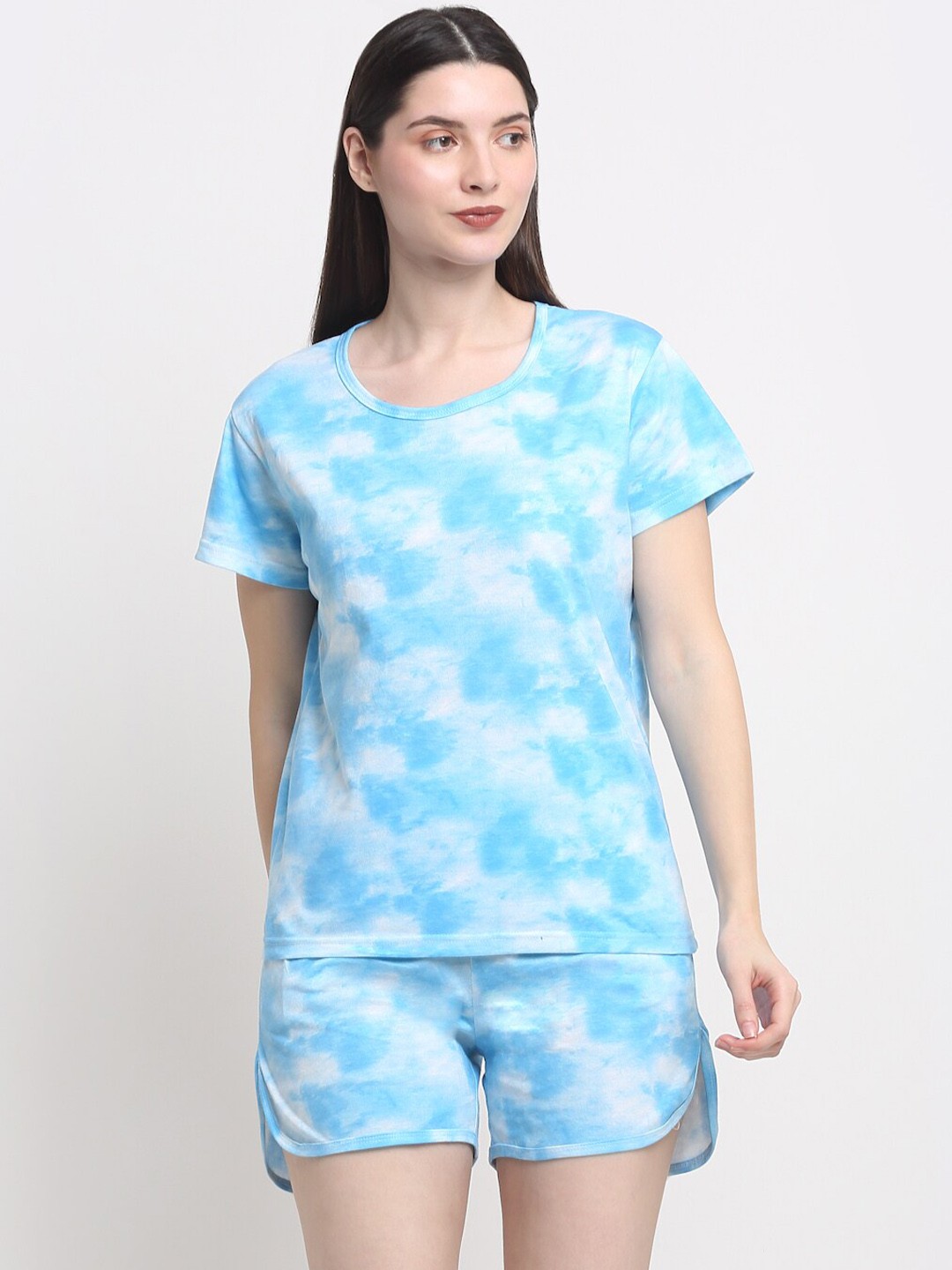 

Creeva Tie & Dye Printed Pure Cotton Night Suit, Blue