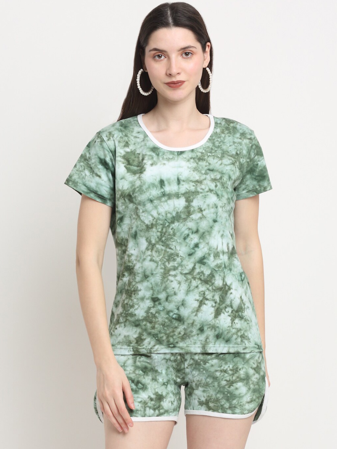 

Creeva Tie & Dye Printed Pure Cotton Night Suit, Sea green