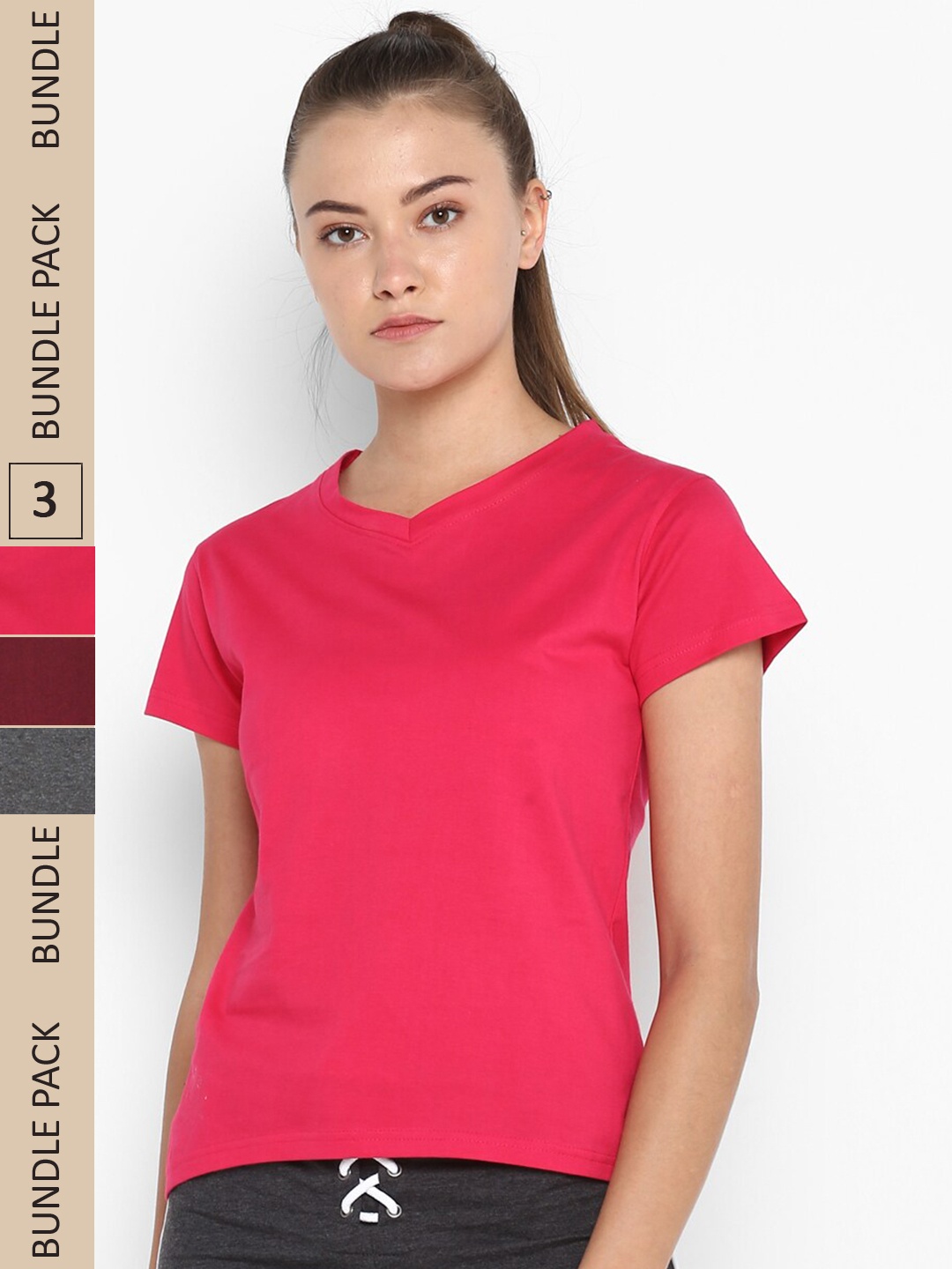 

appulse Pack Of 3 V-Neck Pure Cotton Slim Fit T-shirt, Red