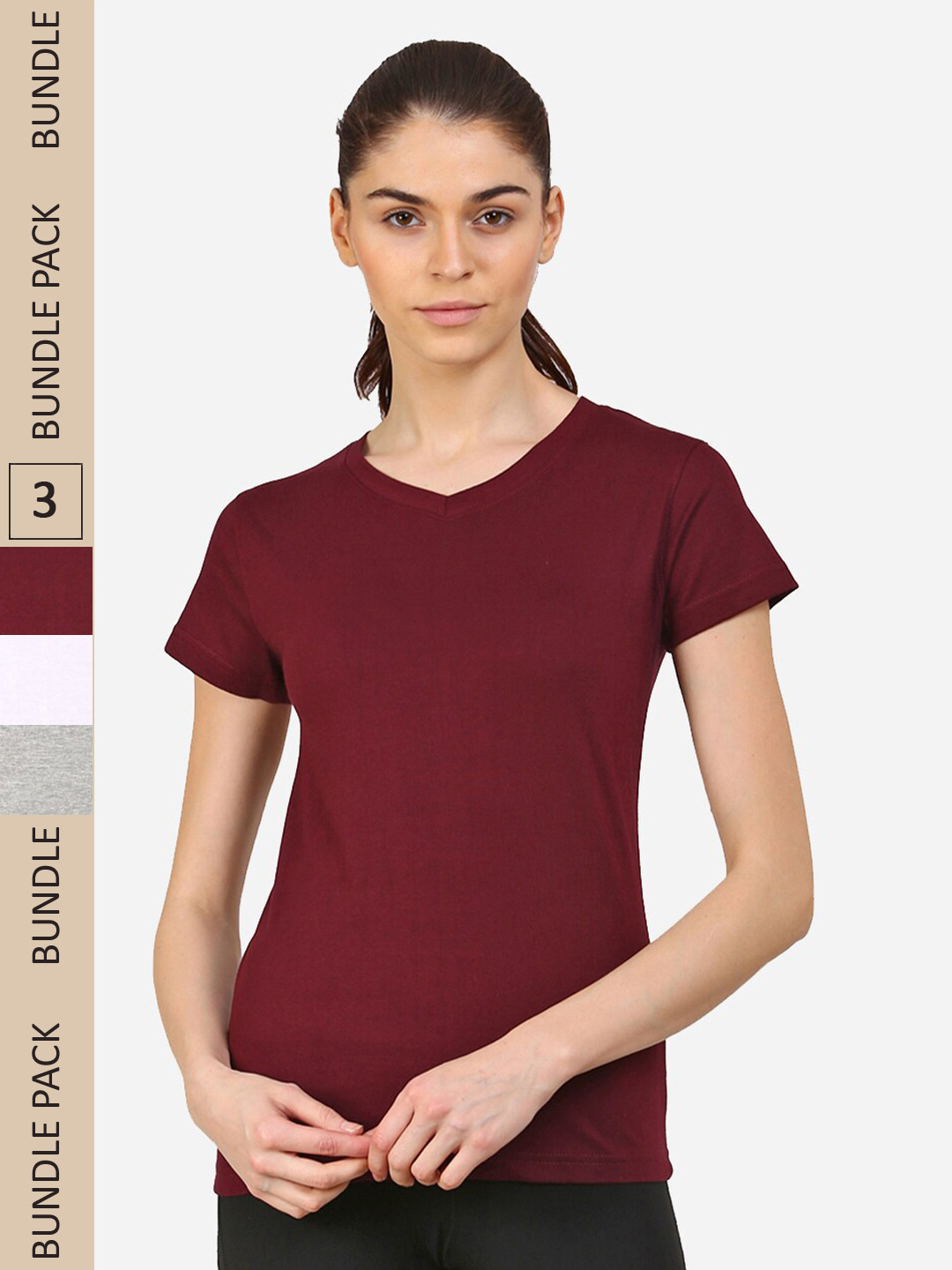 

appulse Pack Of 3 V-Neck Pure Cotton Slim Fit T-shirt, Maroon