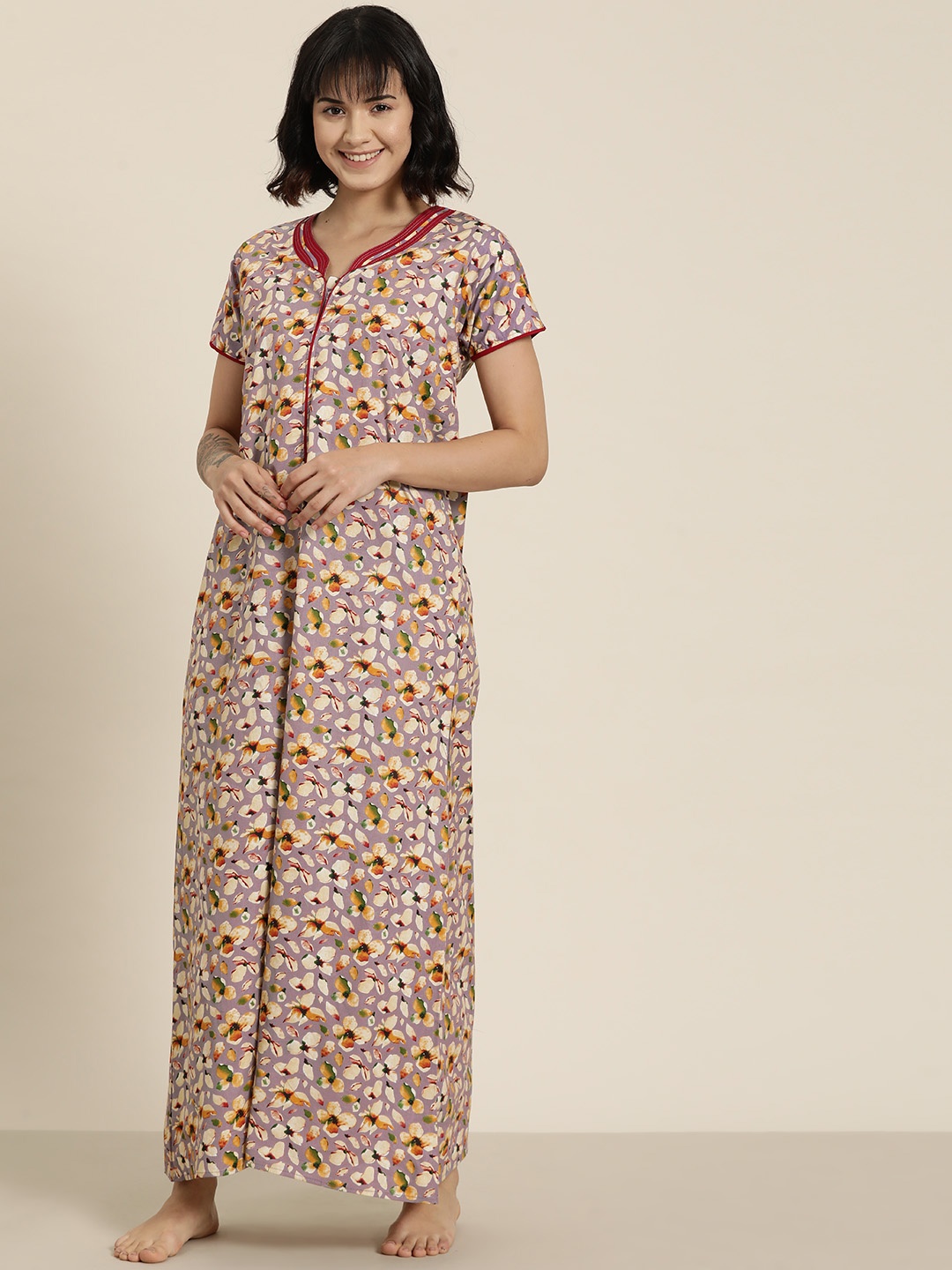 

SDL by Sweet Dreams Cotton Printed Maxi Nightdress, Purple