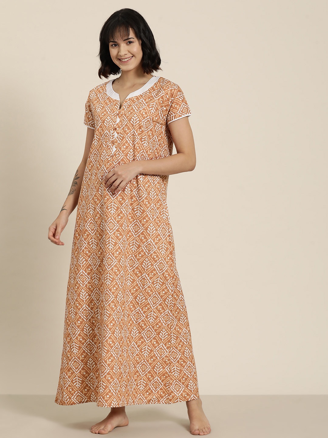 

SDL by Sweet Dreams Cotton Printed Maxi Nightdress, Beige