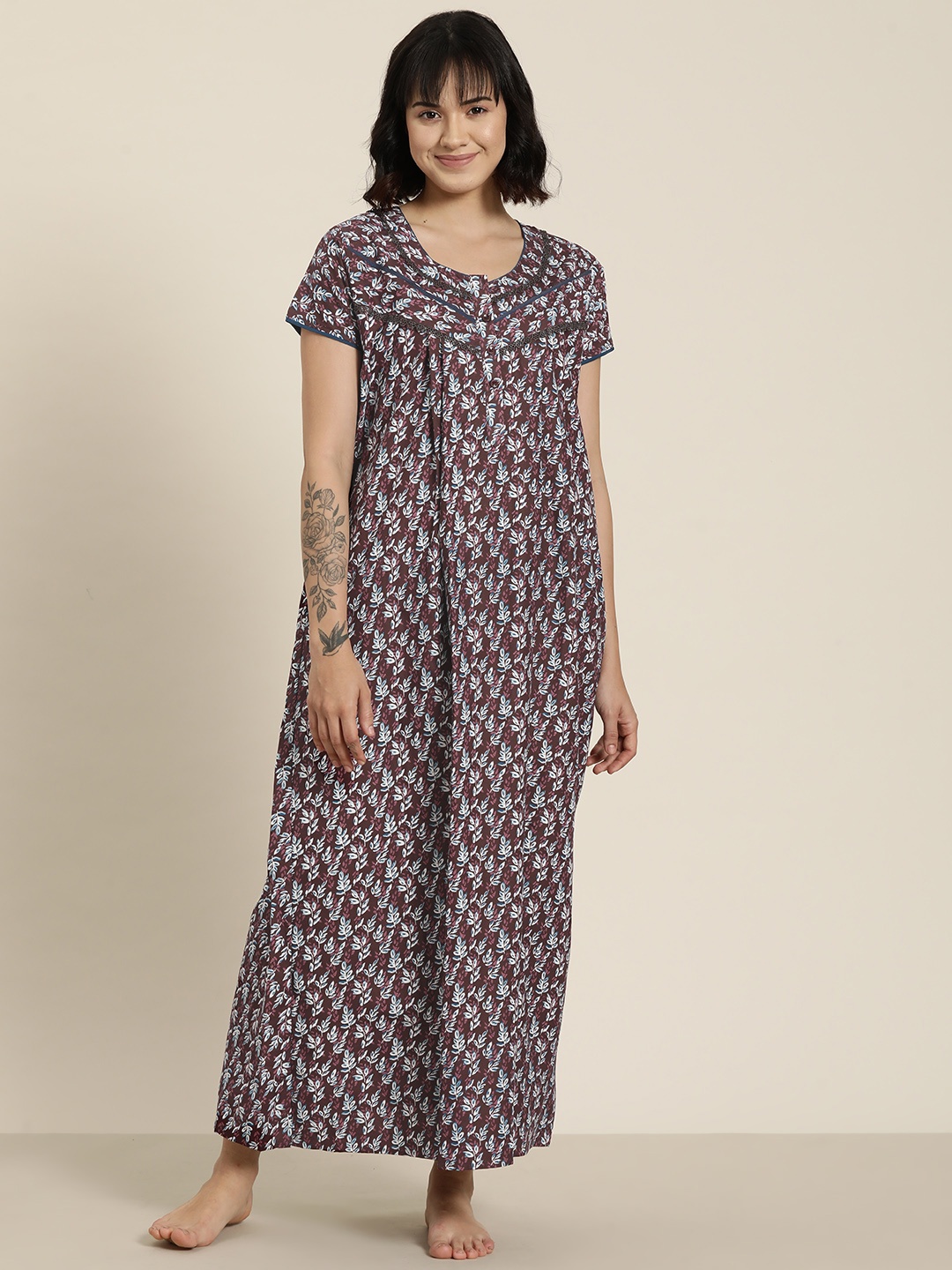

SDL by Sweet Dreams Floral Printed Maxi Nightdress, Coffee brown