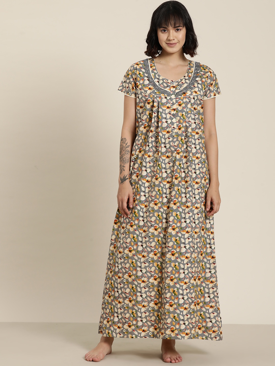 

SDL by Sweet Dreams Floral Printed Maxi Nightdress, Grey