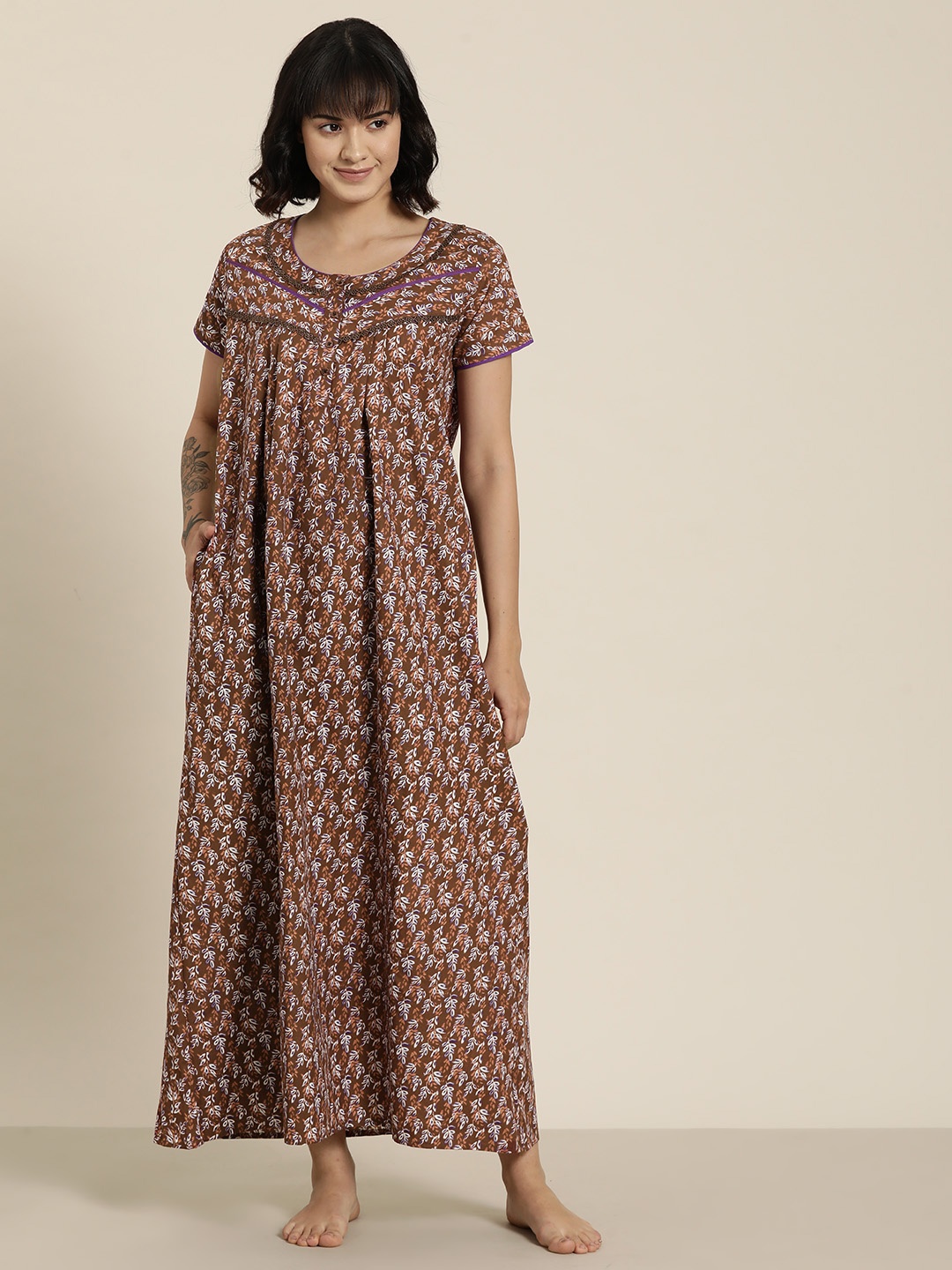 

SDL by Sweet Dreams Printed Maxi Nightdress, Brown