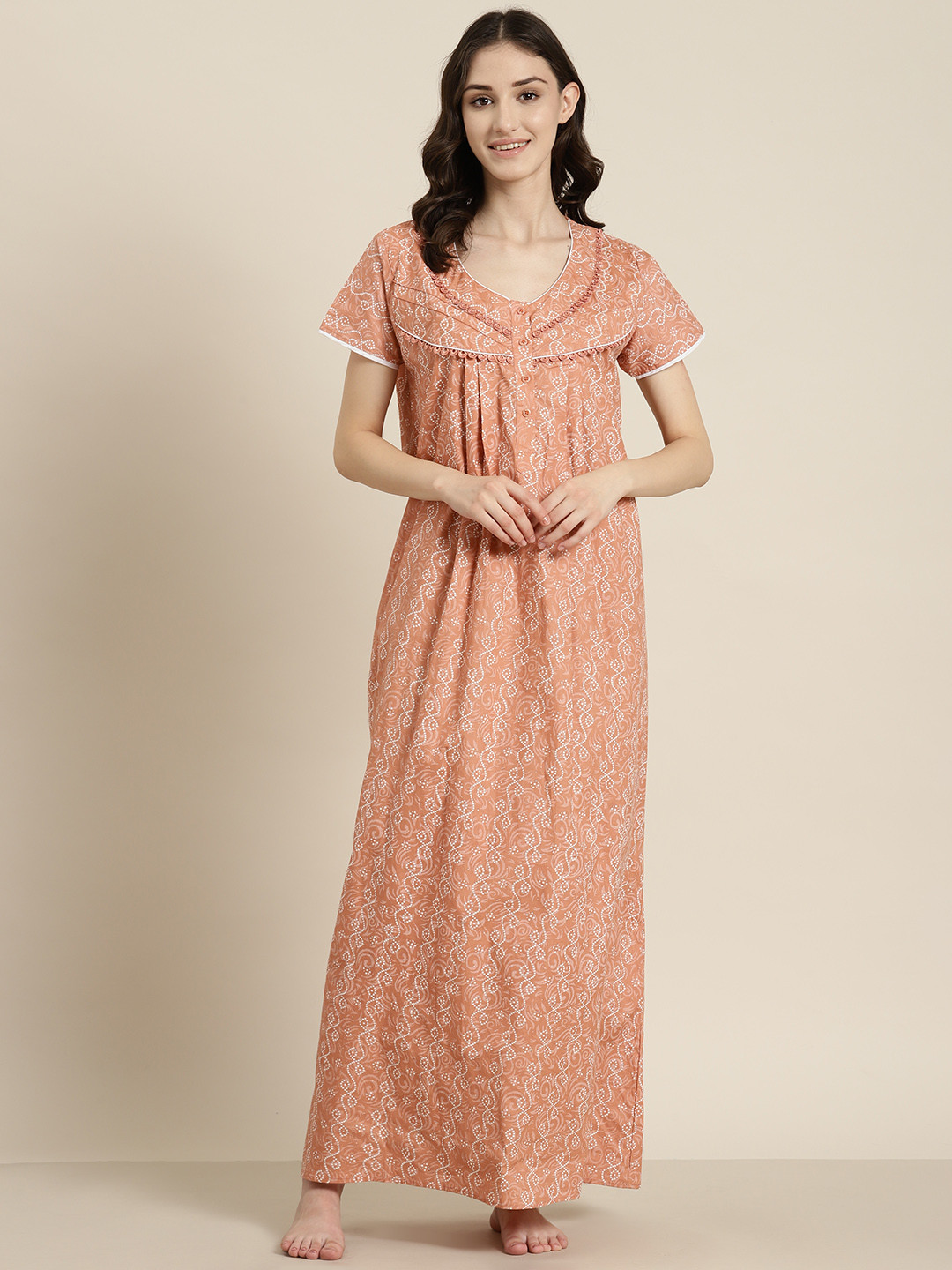 

SDL by Sweet Dreams Cotton Printed Maxi Nightdress, Peach