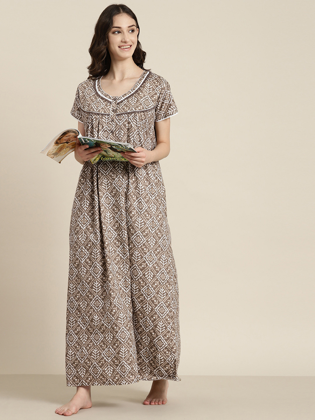 

SDL by Sweet Dreams Printed Maxi Nightdress, Taupe