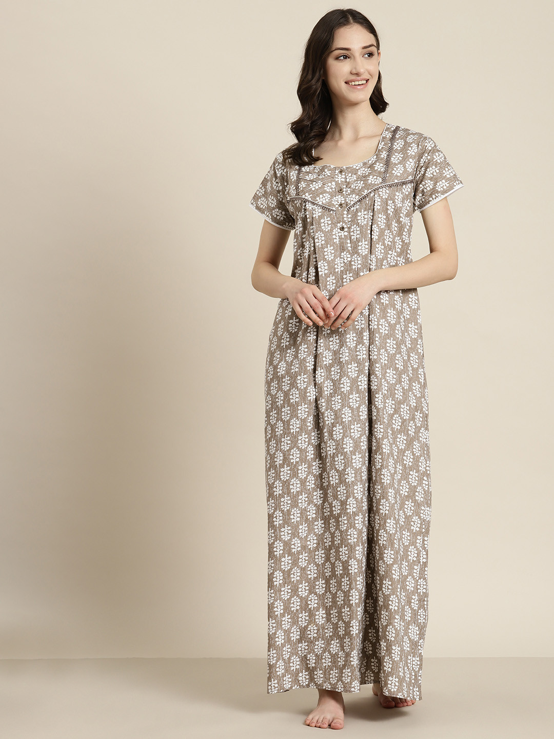 

SDL by Sweet Dreams Cotton Floral Print Maxi Nightdress, Beige