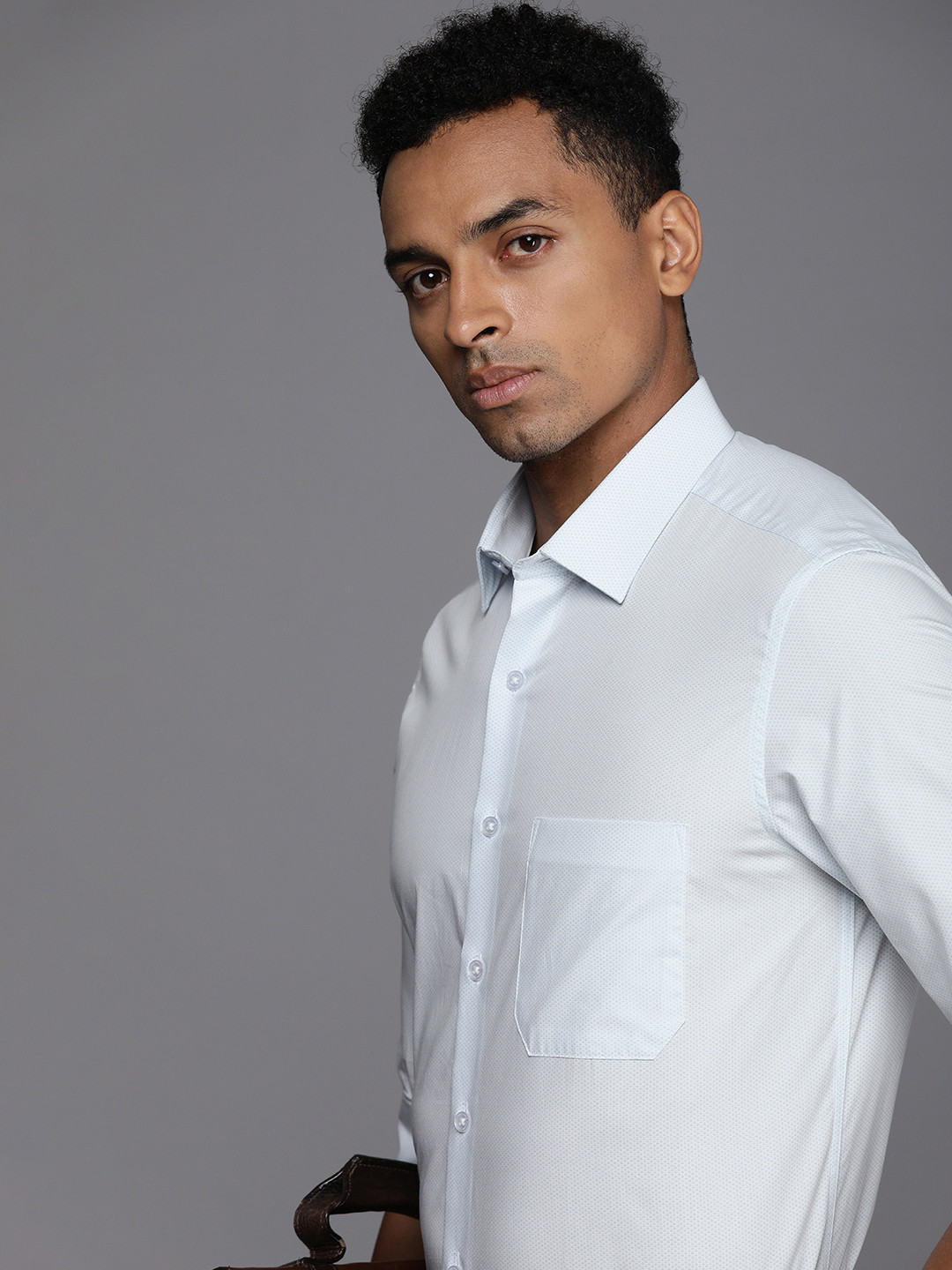 

Louis Philippe Slim Fit Micro-Ditsy Printed Pure Cotton Formal Shirt, Blue
