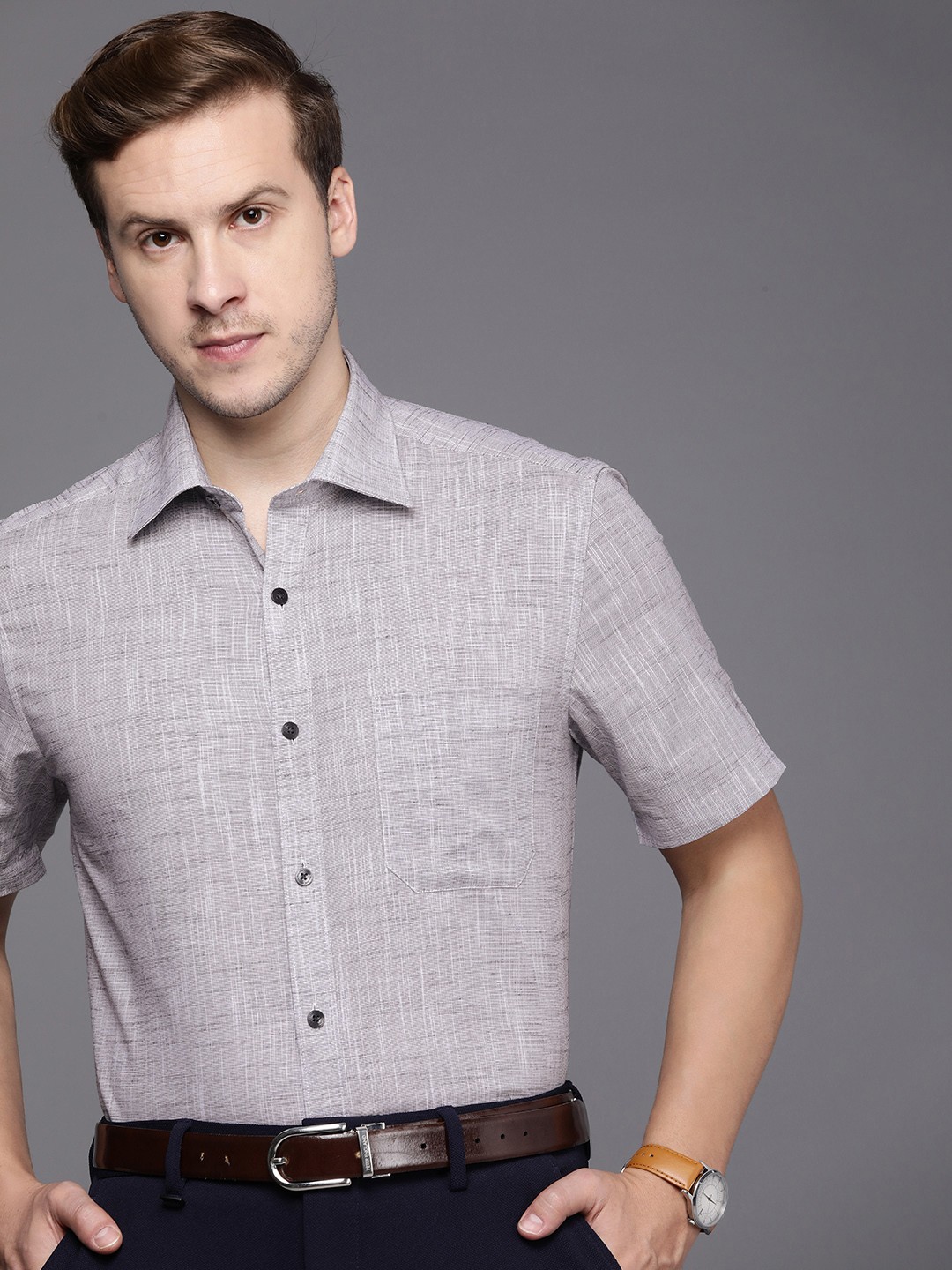 

Louis Philippe Men Pure Cotton Classic Opaque Checked Formal Shirt, Grey