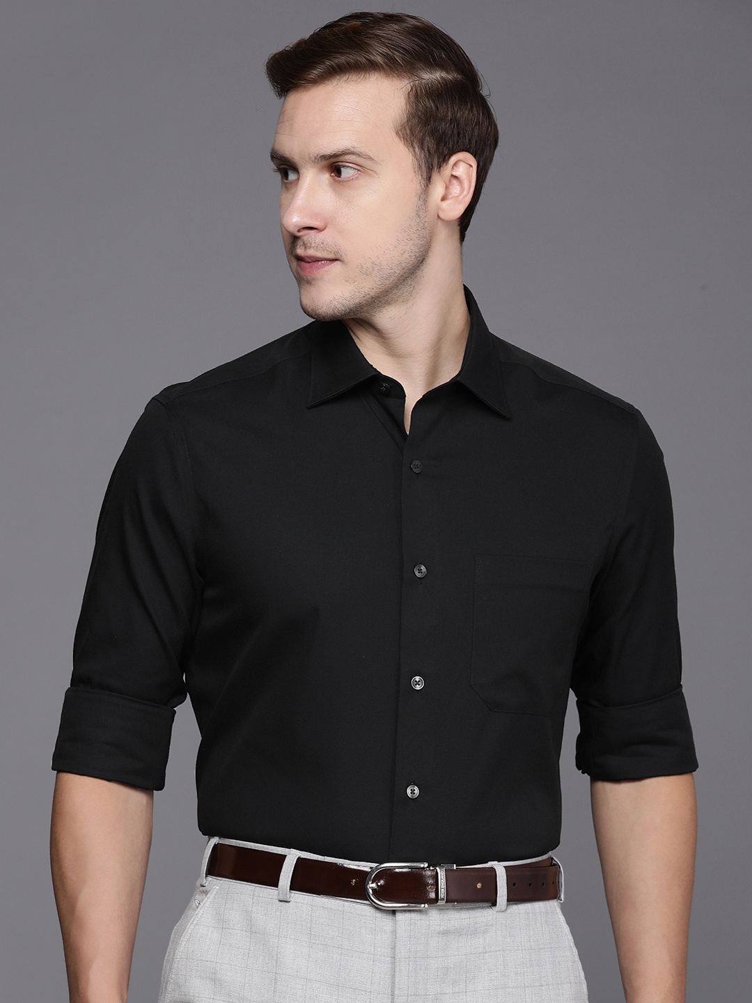 

Louis Philippe Men Pure Cotton Classic Opaque Formal Shirt, Black