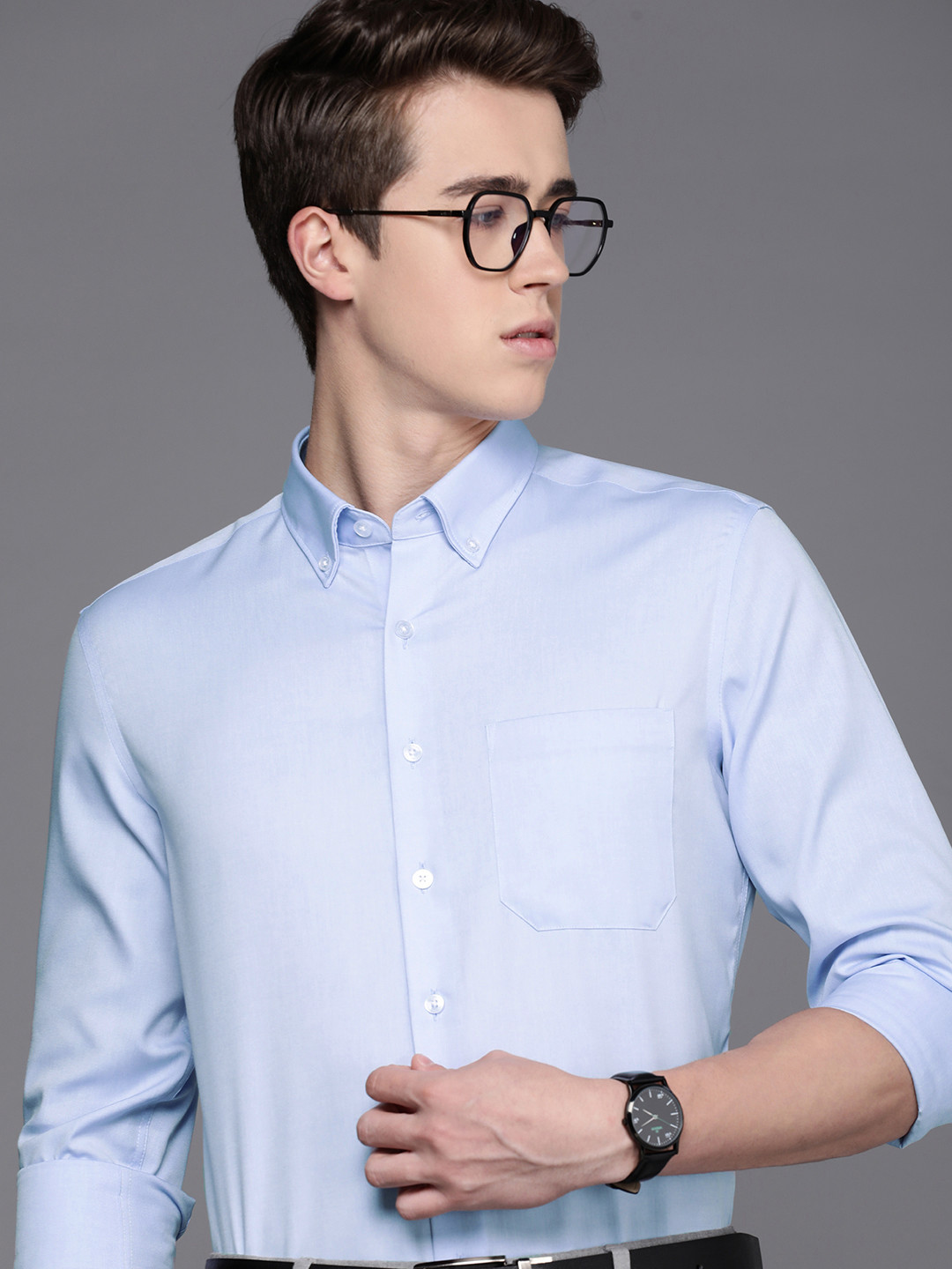

Louis Philippe Men Pure Cotton Solid Slim Fit Formal Shirt, Blue
