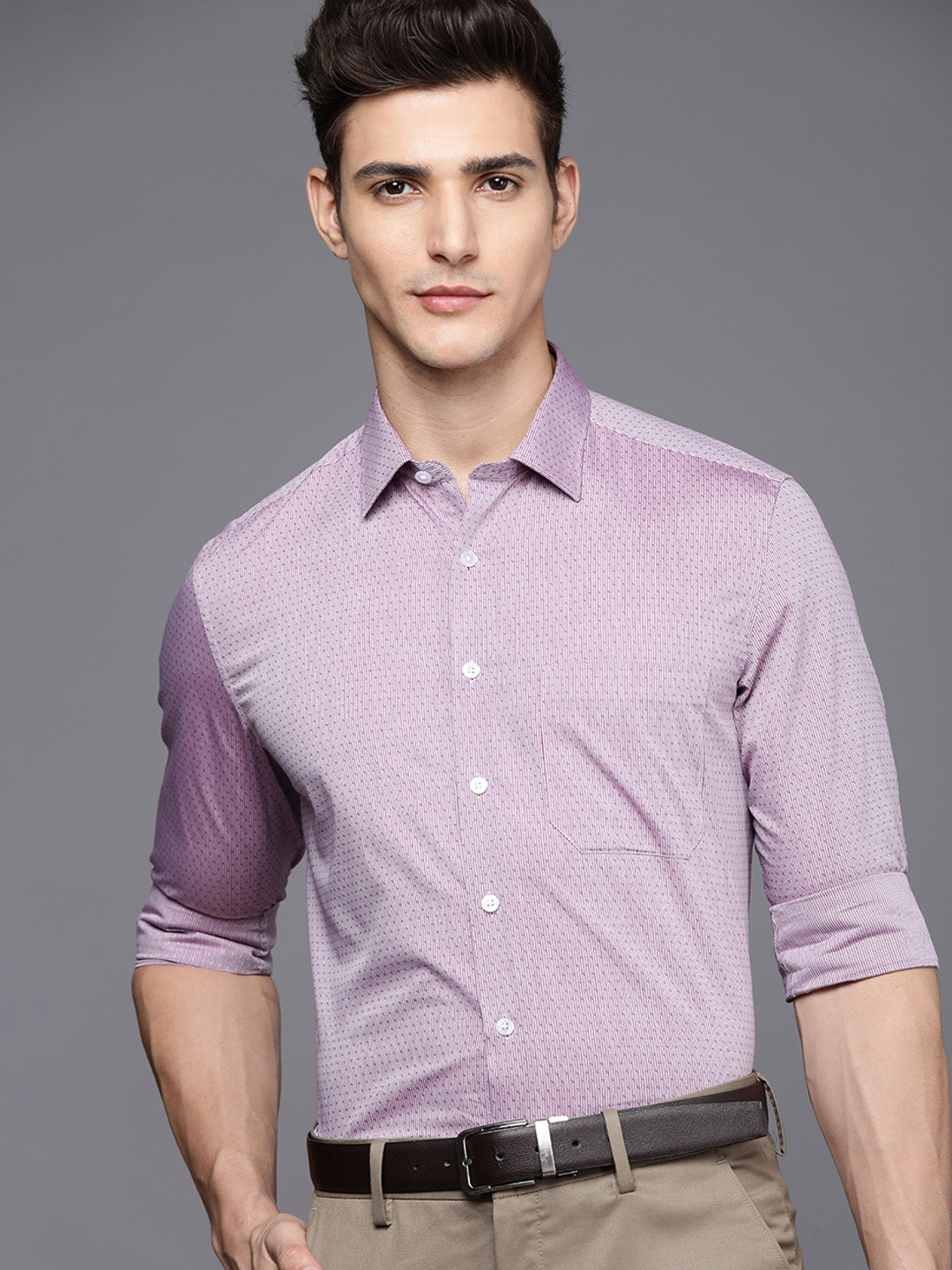 

Louis Philippe Textured Slim Fit Pure Cotton Formal Shirt, Purple