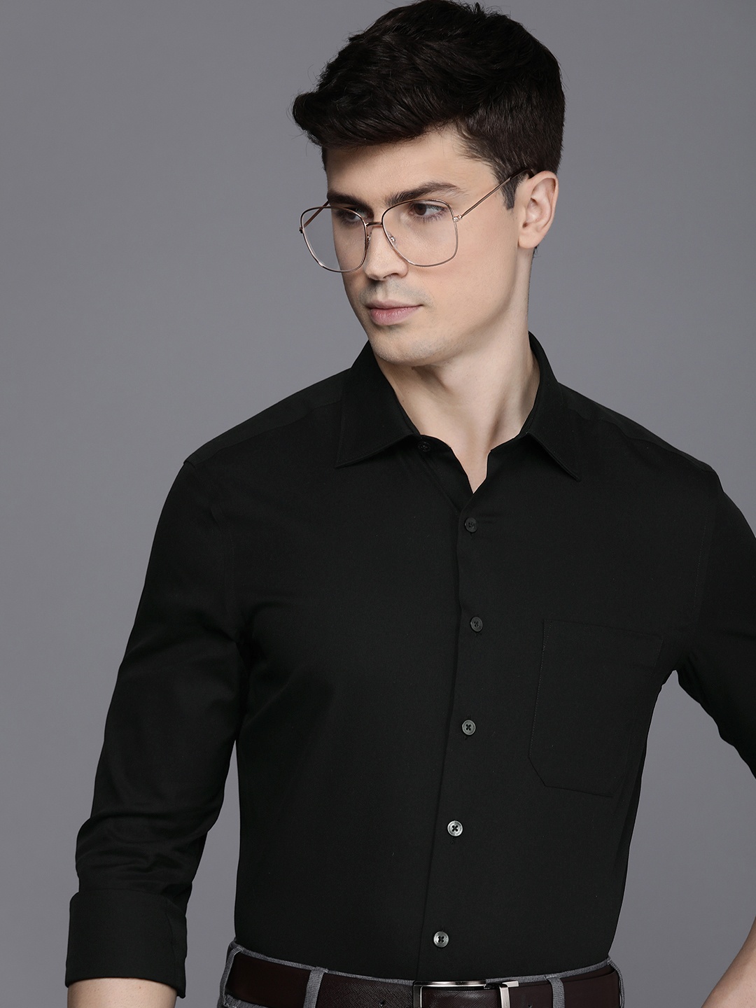 

Louis Philippe Men Pure Cotton Super Slim Fit Formal Shirt, Black