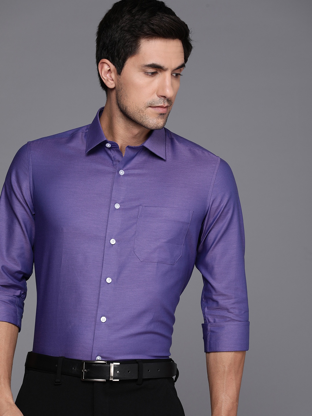 

Louis Philippe Men Pure Cotton Slim Fit Opaque Formal Shirt, Purple
