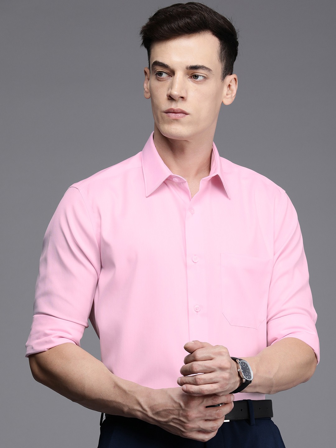 

Louis Philippe Men Classic Regular Fit Solid Opaque Pure Cotton Formal Shirt, Pink