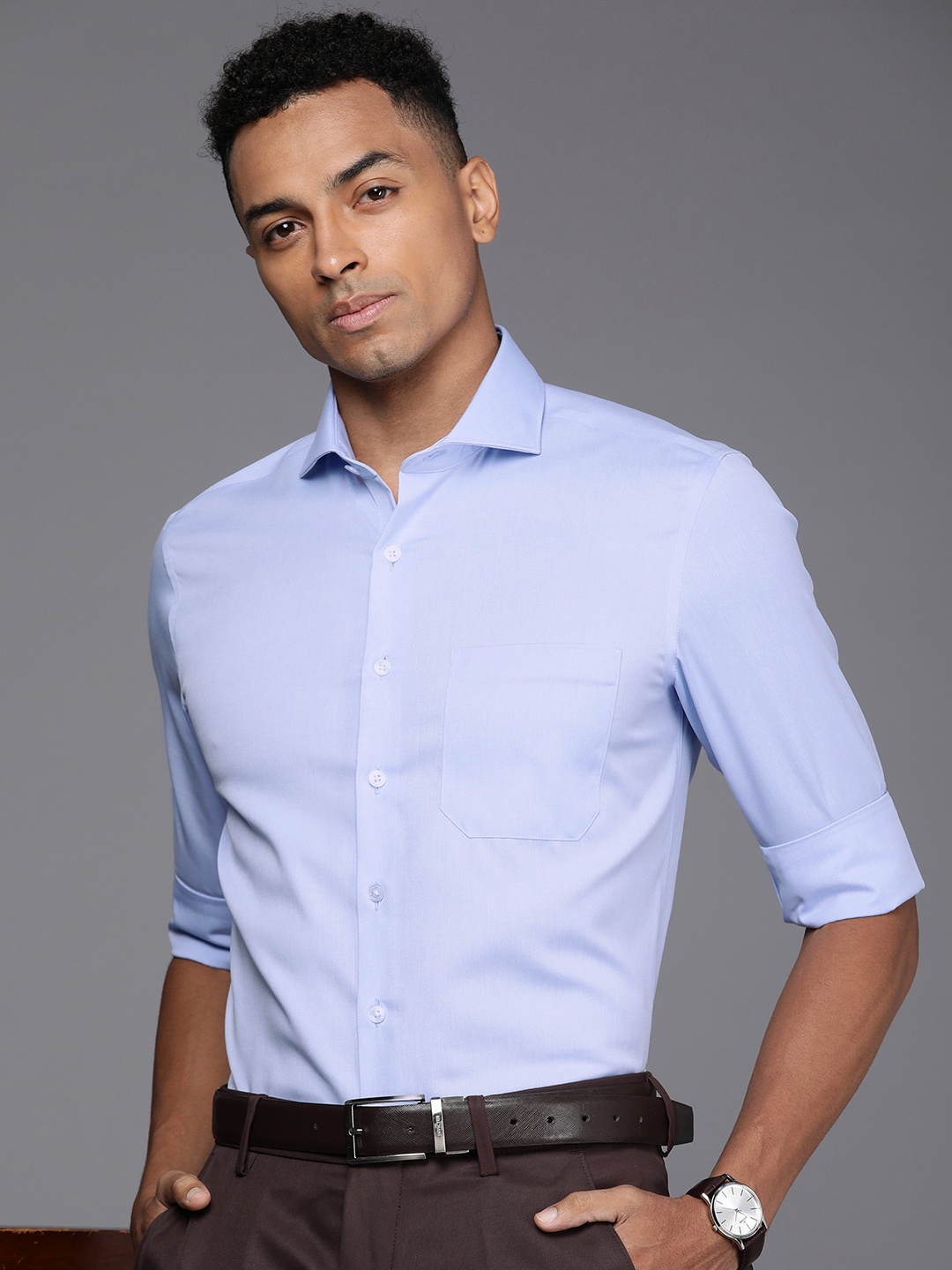 

Louis Philippe Solid Slim Fit Pure Cotton Formal Shirt, Blue
