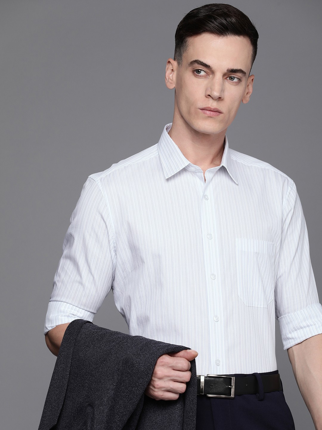 

Louis Philippe Slim Fit Striped Pure Cotton Formal Shirt, White