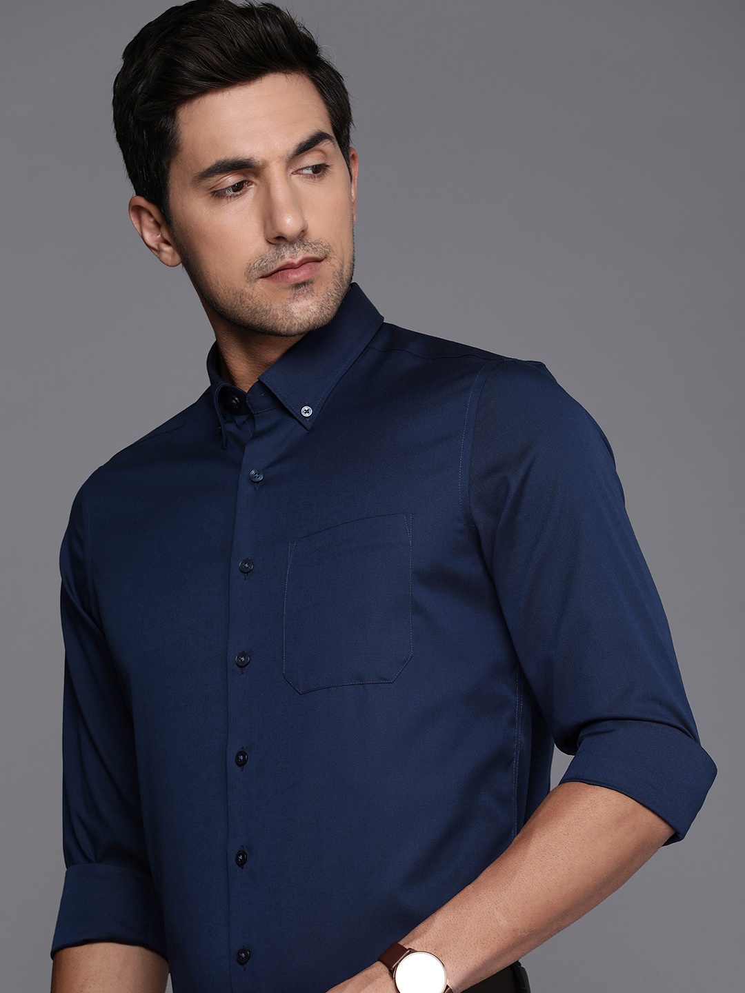 

Louis Philippe Men Pure Cotton Solid Slim Fit Formal Shirt, Navy blue