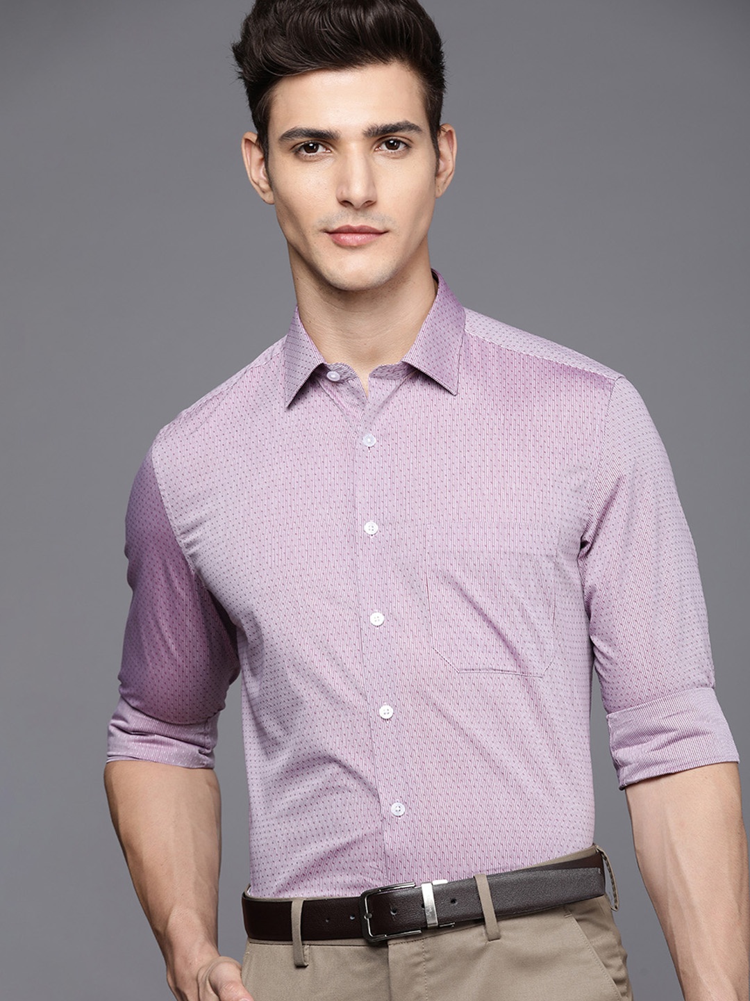 

Louis Philippe Textured Slim Fit Pure Cotton Formal Shirt, Purple