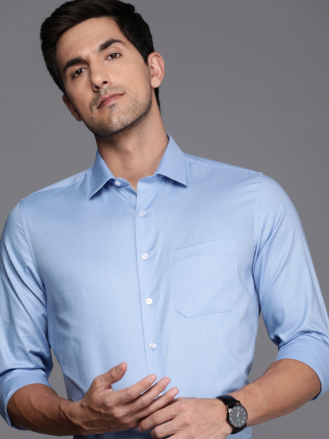 

Louis Philippe Men Pure Cotton Slim Fit Opaque Formal Shirt, Blue