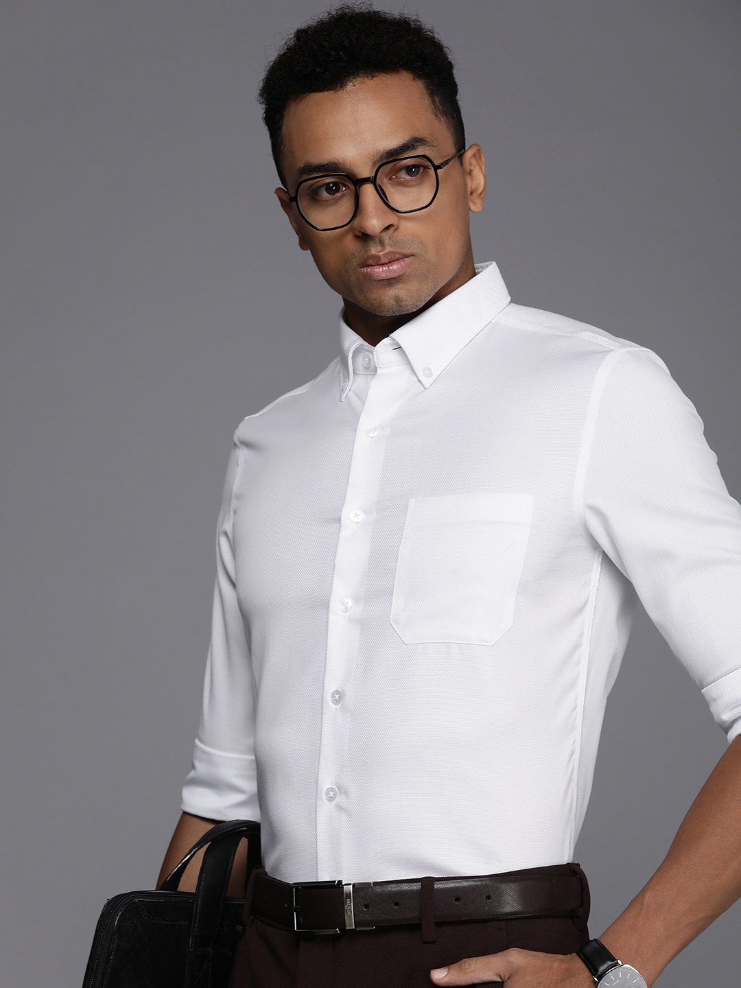 

Louis Philippe Textured Super Slim Fit Pure Cotton Formal Shirt, White