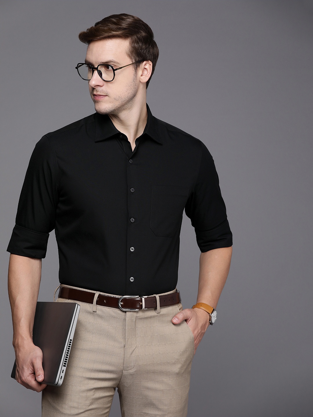 

Louis Philippe Slim Fit Pure Cotton Formal Shirt, Black