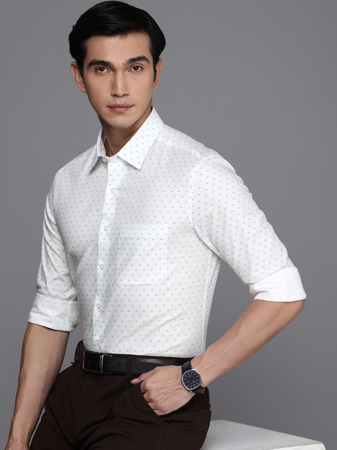 

Louis Philippe Men Pure Cotton Slim Fit Opaque Printed Formal Shirt, White
