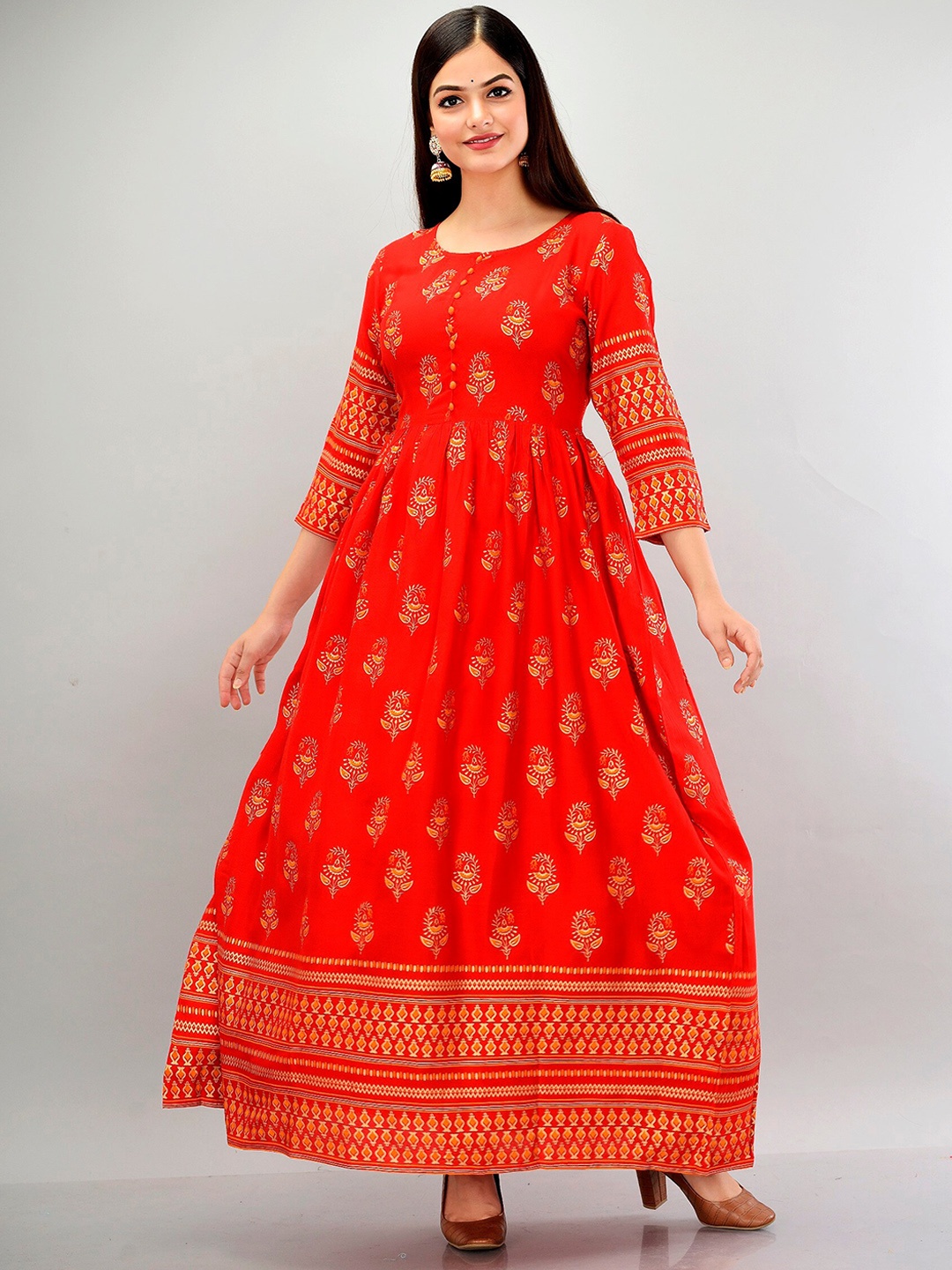 

METRO-FASHION Ethnic Motifs Printed Ethnic Dress, Red