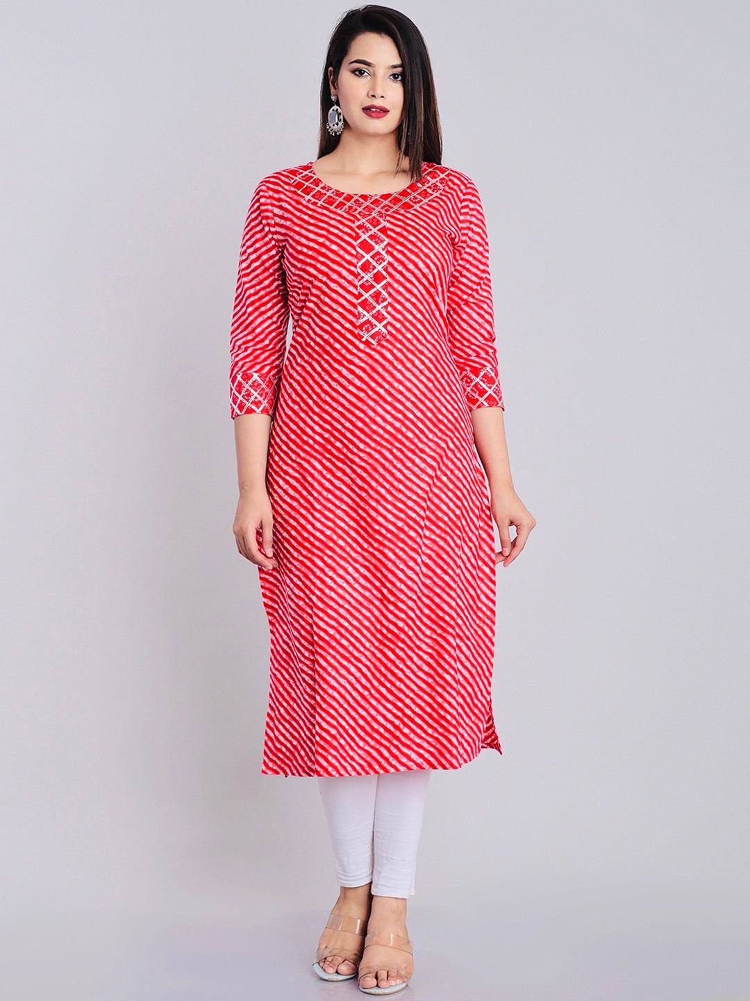 

METRO-FASHION Leheriya Printed Pure Cotton Straight Kurta, Red