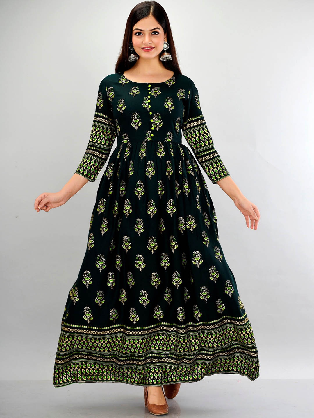 

METRO-FASHION Ethnic Motifs Printed Fit and Flare Ethnic Dress, Sea green