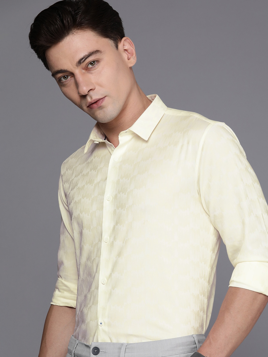 

Louis Philippe Ath Work Men Super Slim Fit Opaque Semiformal Shirt, Cream