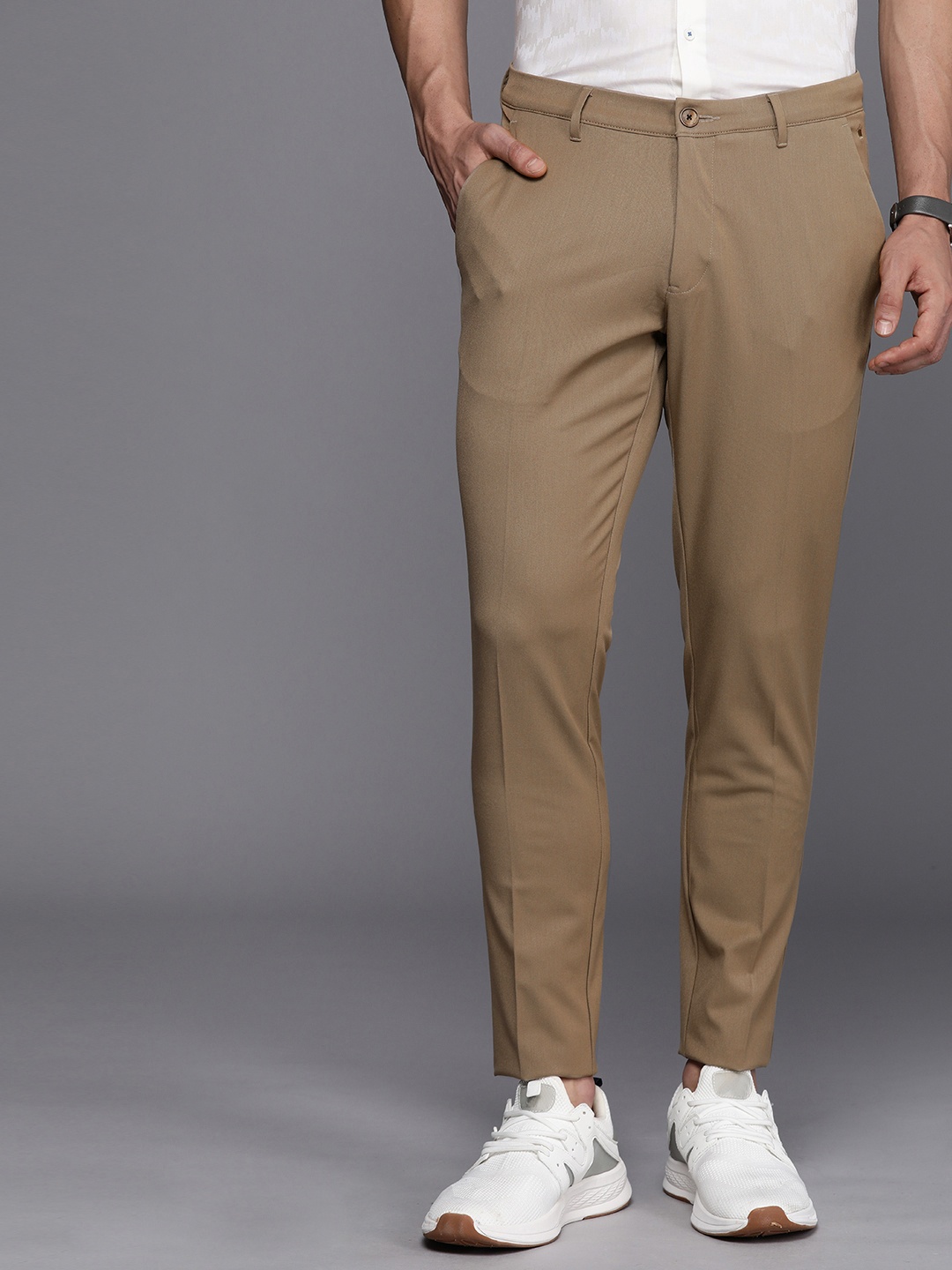 

Louis Philippe Ath Work Men Comfort Tapered Fit Trousers, Khaki