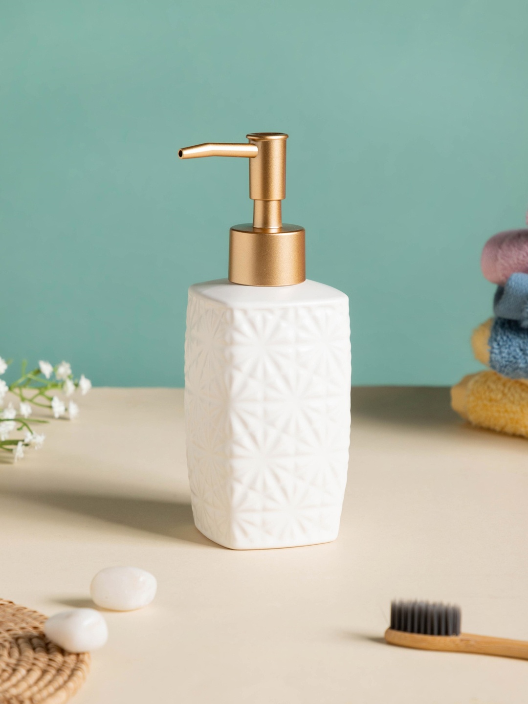 

Nestasia White Textured Ceramic Soap Dispenser 310ml