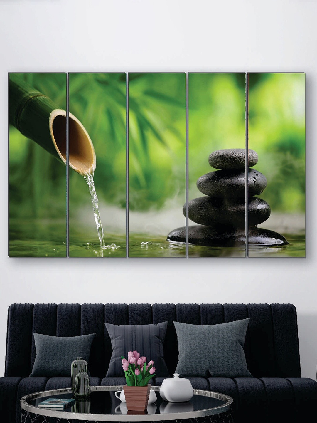 

SAF Black & Green 5 Pieces Bamboo UV Textured MDF Wall Art Painting