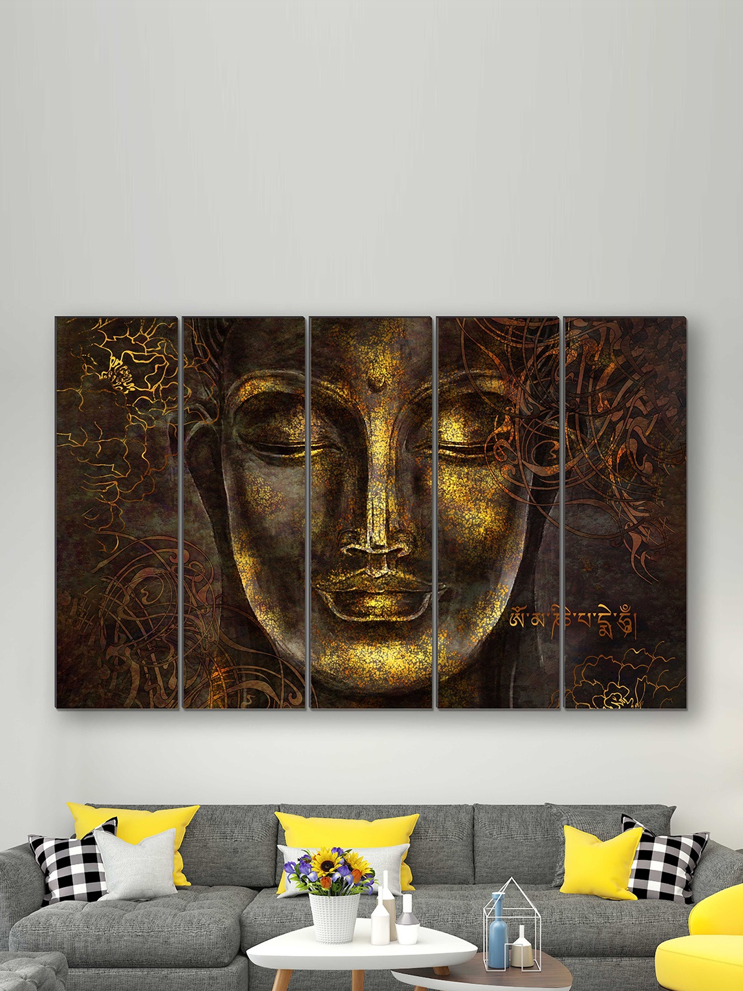 

SAF Brown & Golden 5 Pieces UV Textured MDF Wall Art Painting