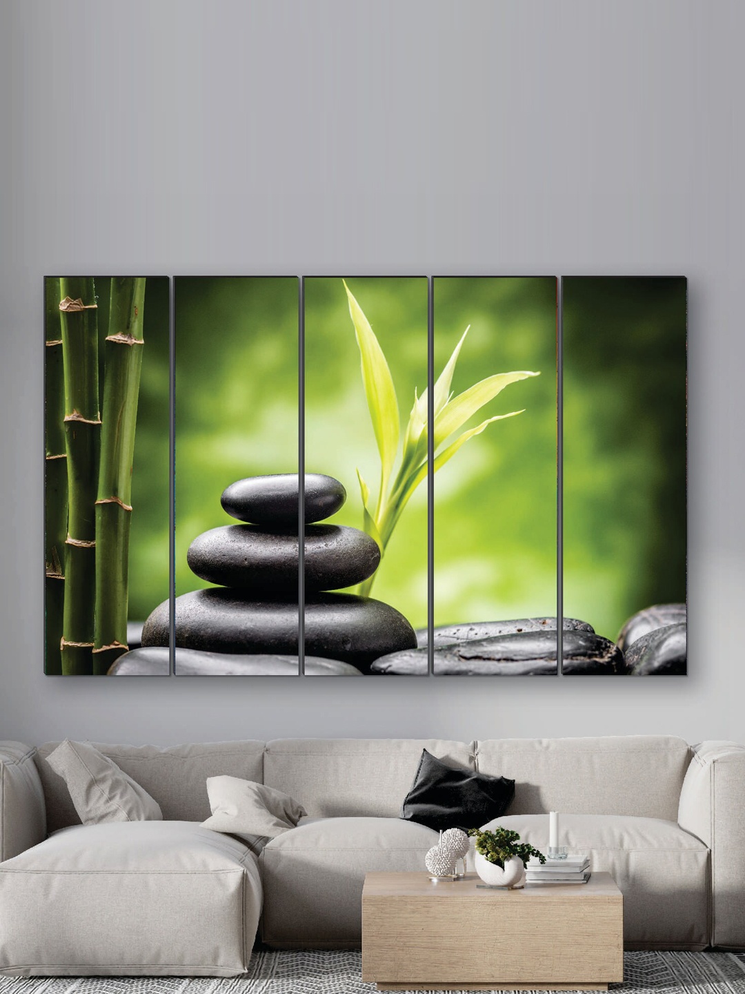 

SAF Black & Green 5 Pieces Bamboo UV Textured Painting Wall Art