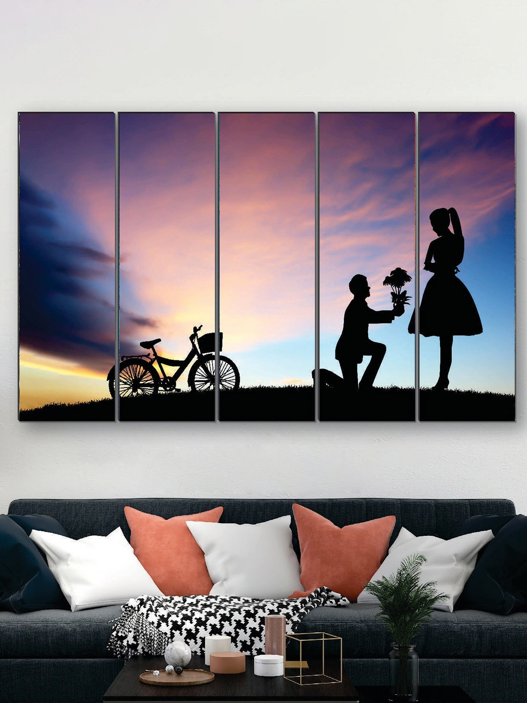

SAF Blue & Black 5 Pieces Couple Propose UV Textured Painting Wall Art