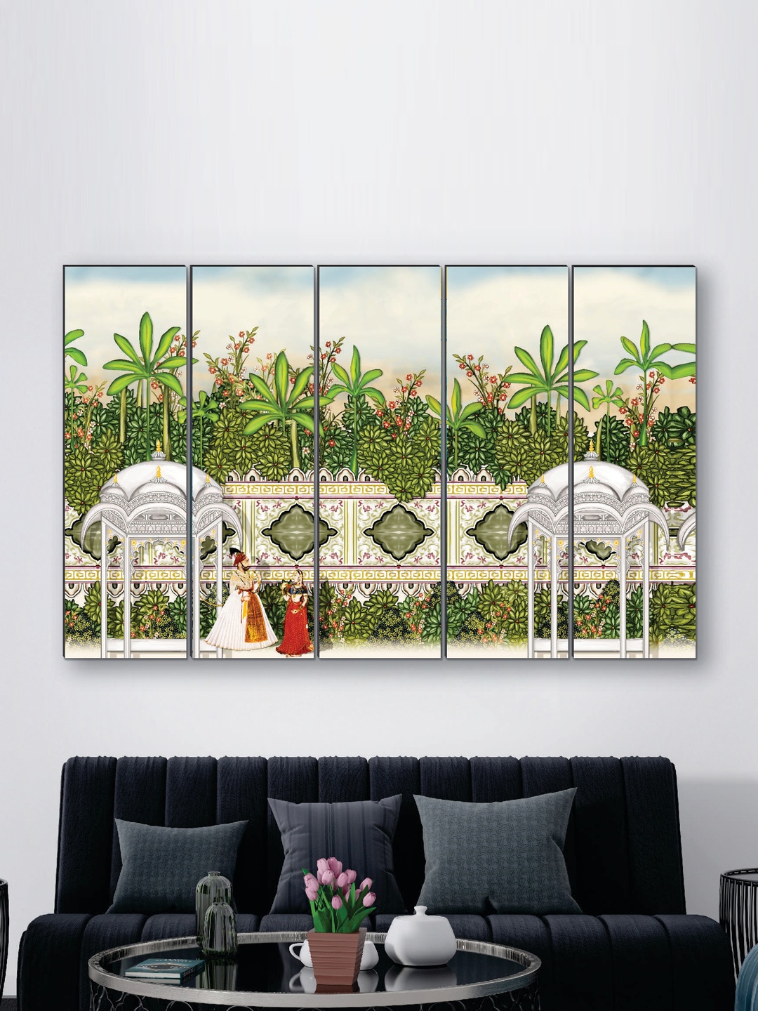 

SAF White & Green 5 Pieces UV Textured Painting Wall Art