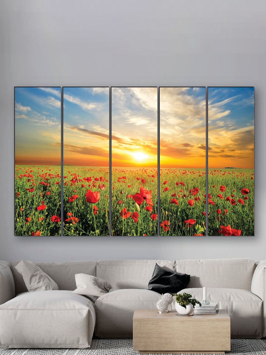 

SAF Blue & Green 5 Pieces Preety Flower UV Textured MDF Wall Art Painting