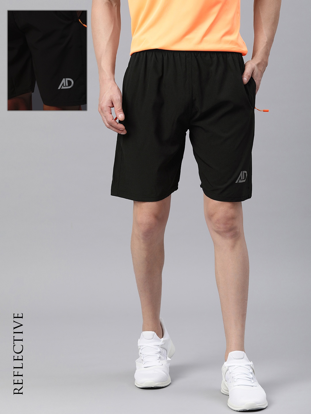 

ADBUCKS Running Sports Shorts with Reflective Logo, Black