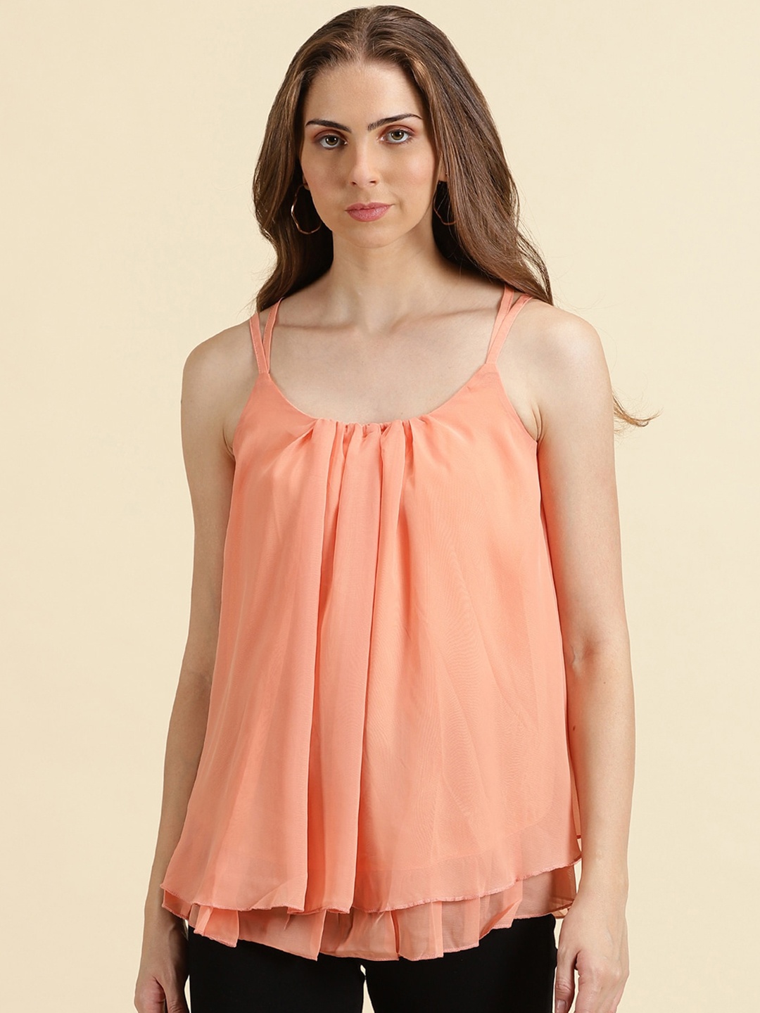 

SHOWOFF Shoulder Straps A-Line Top, Peach