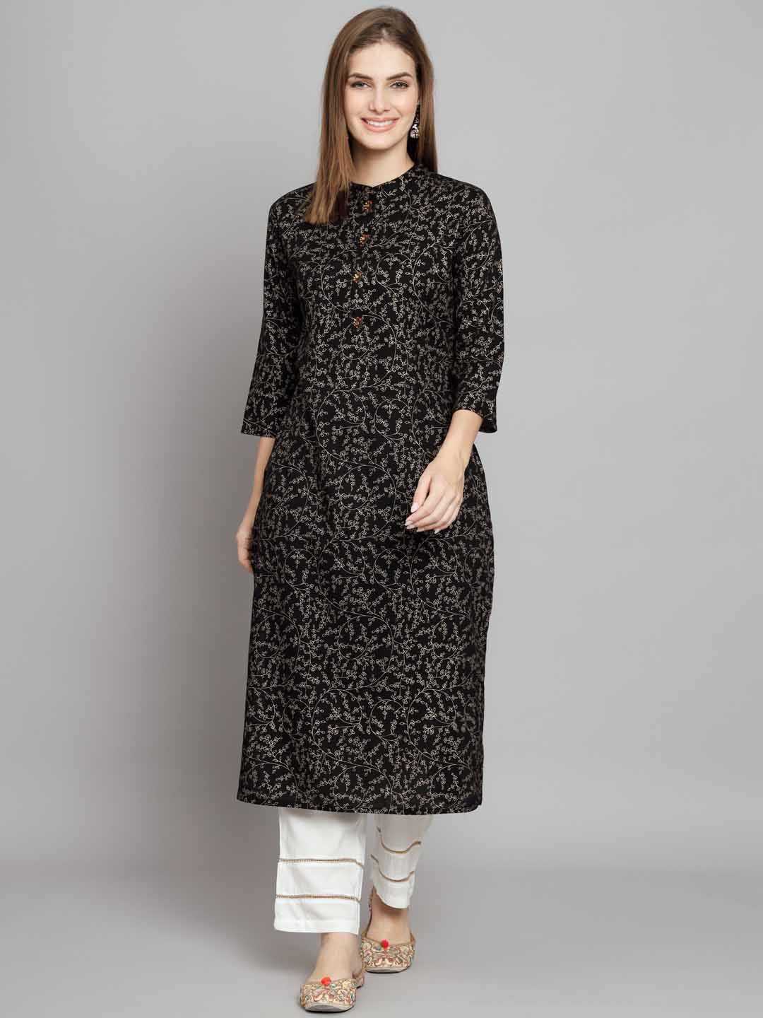 

Nehamta Ethnic Motifs Printed Regular Kurta With Trousers, Black
