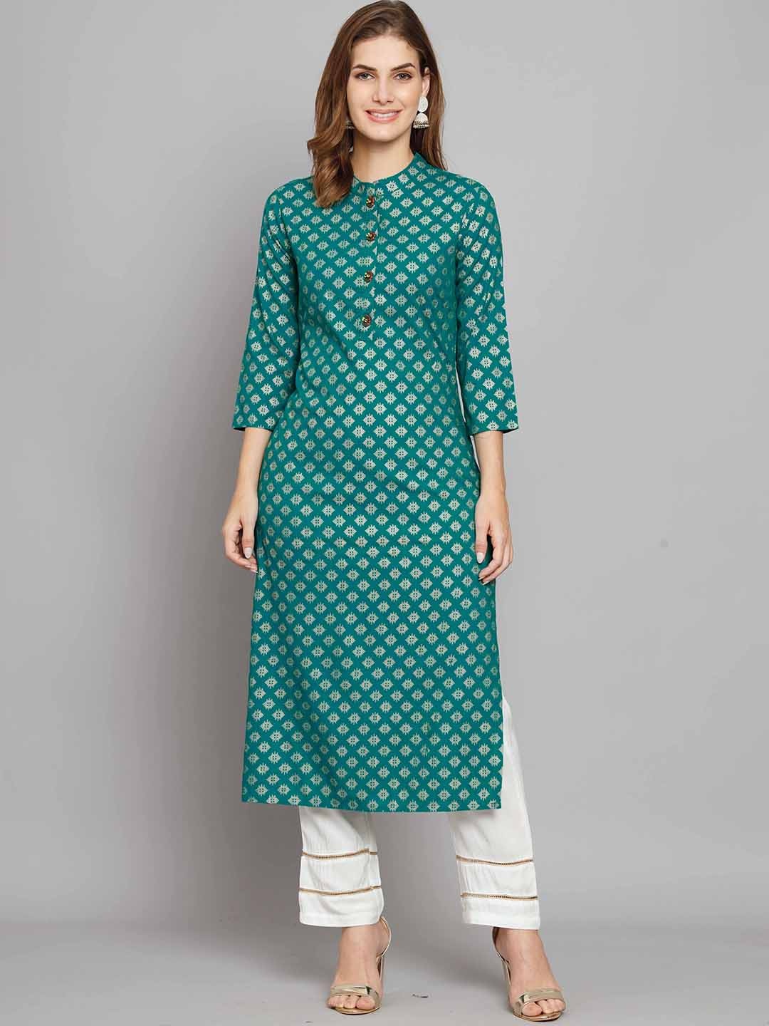 

Nehamta Ethnic Motifs Printed Kurta With Trousers, Turquoise blue