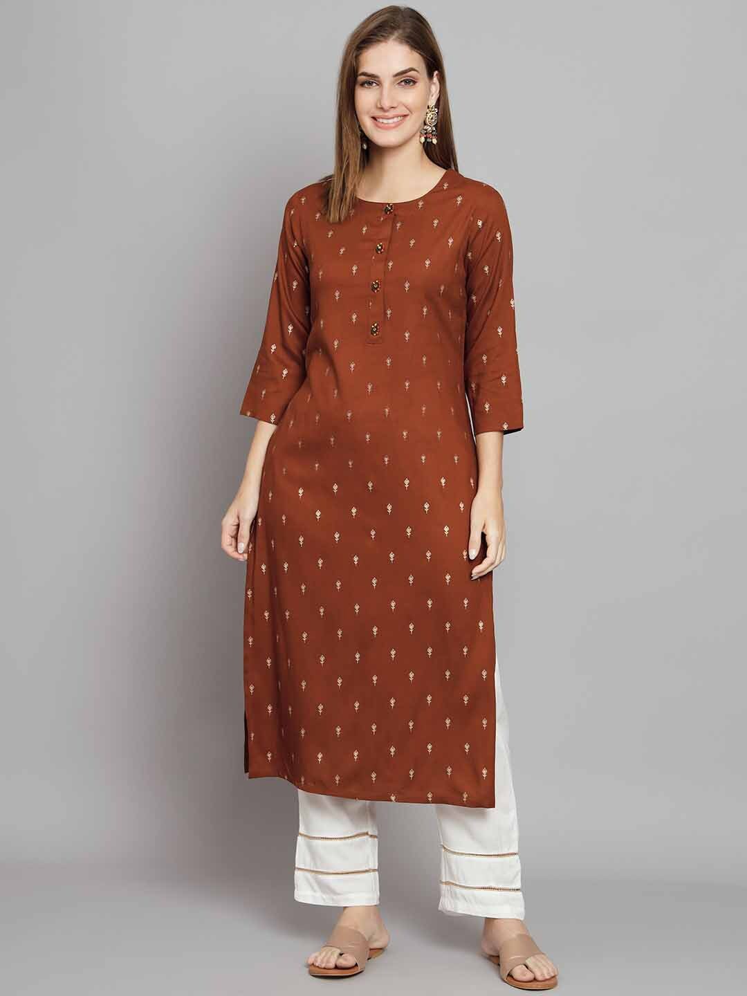 

Nehamta Floral Printed Regular Kurta With Palazzos, Brown