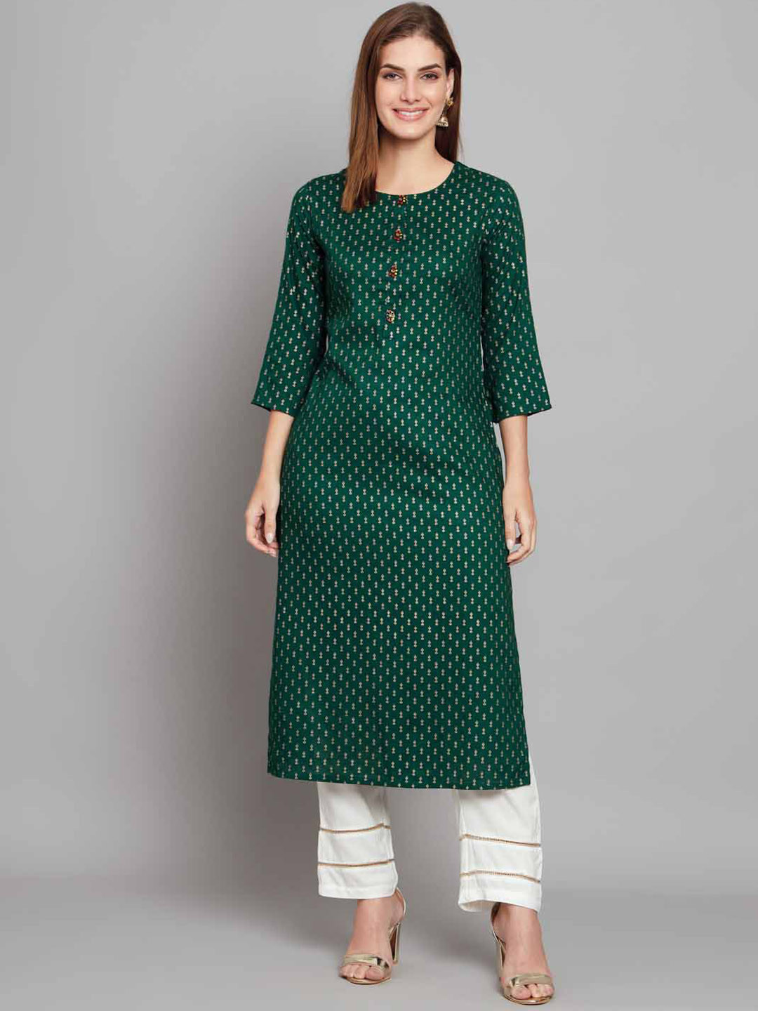 

Nehamta Ethnic Motifs Printed Regular Kurta With Palazzos, Green