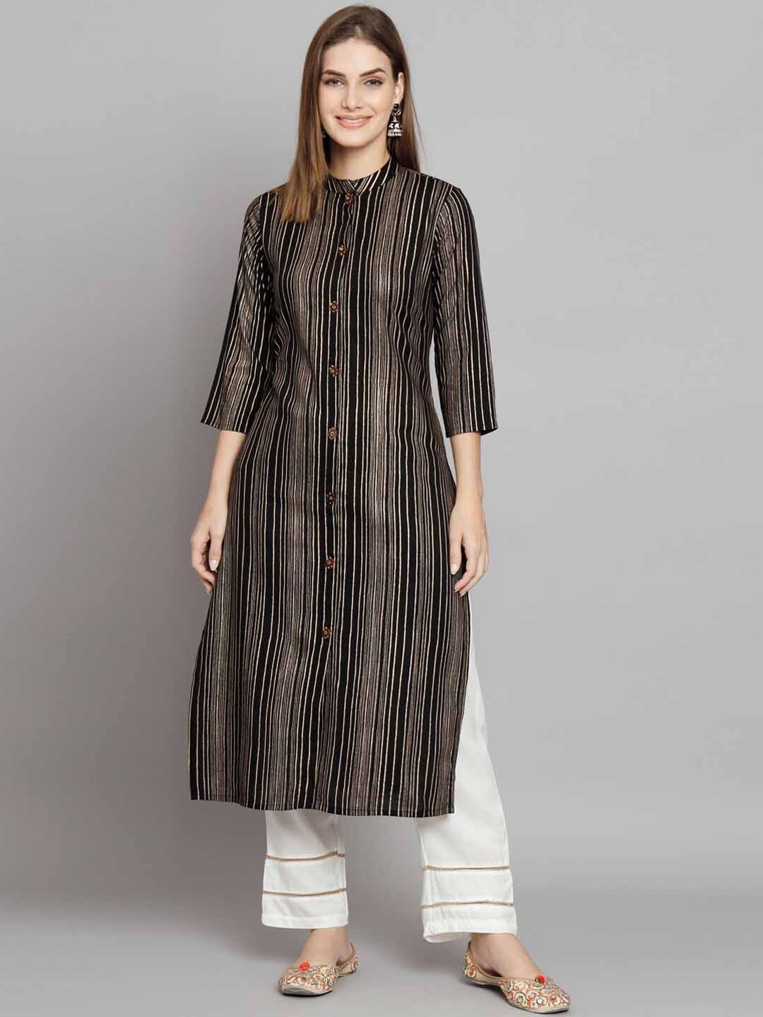 

Nehamta Striped Regular Kurta With Palazzos, Black