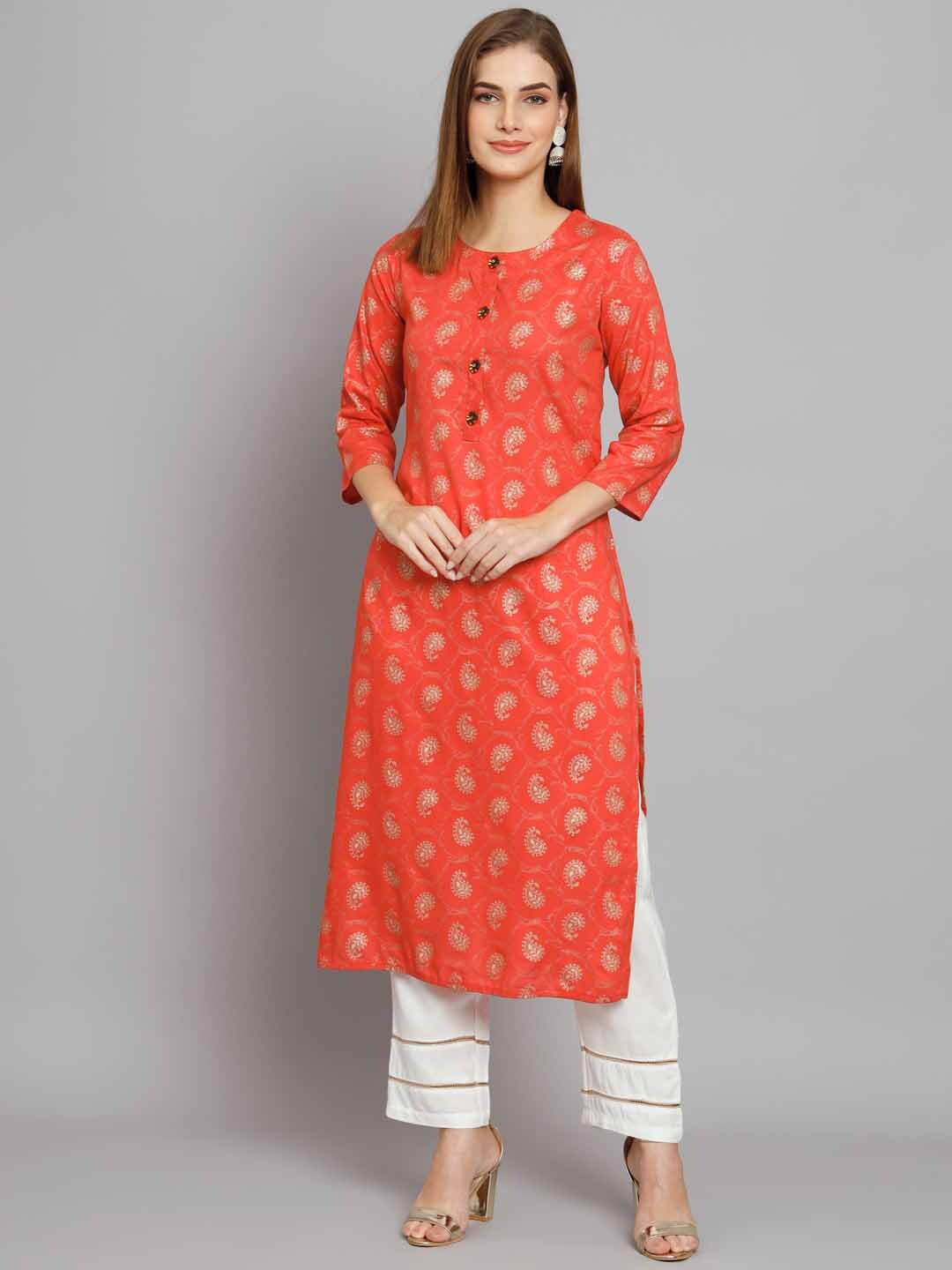 

Nehamta Paisley Printed Straight Kurta with Palazzos, Orange
