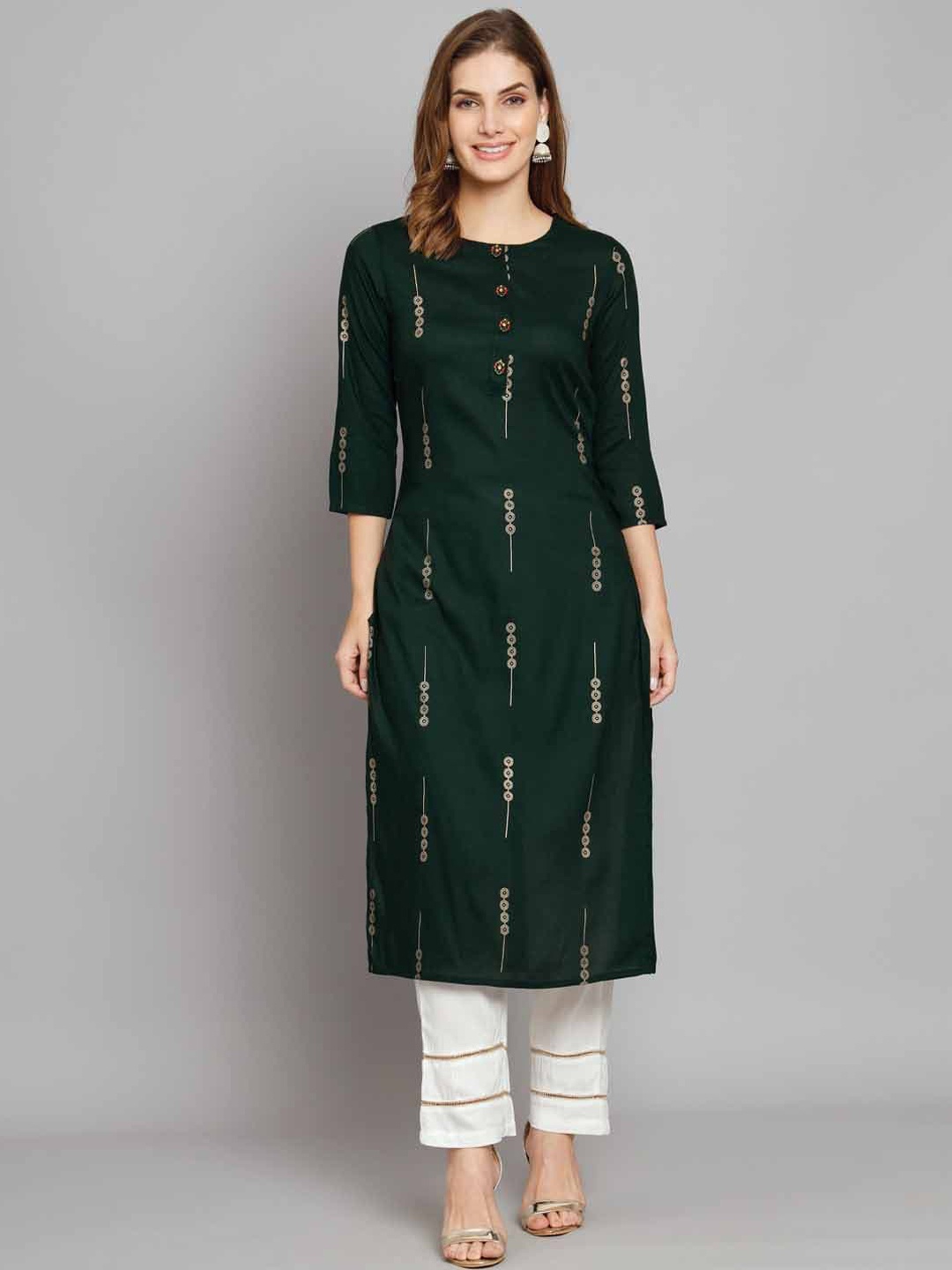 

Nehamta Ethnic Motifs Printed Regular Kurta With Palazzos, Green