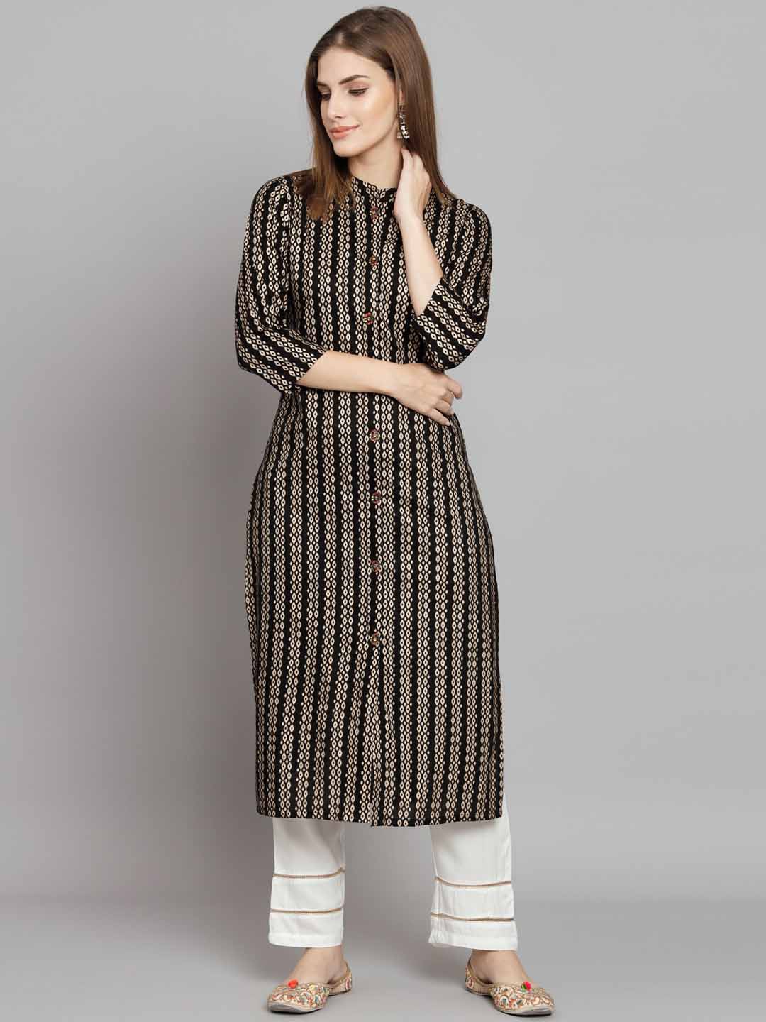 

Nehamta Ethnic Motifs Printed Straight Kurta with Palazzos, Black